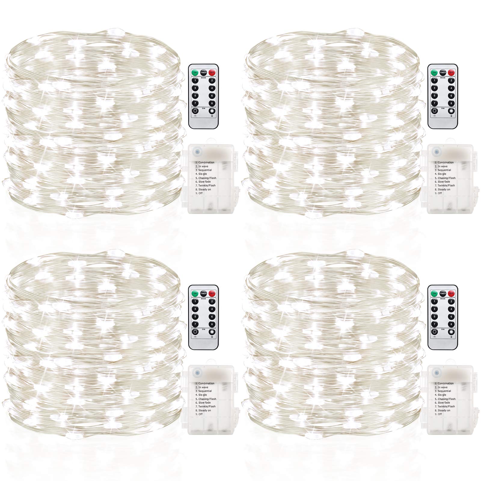 GDEAER 4 Pack Fairy Lights Christmas Decor 16.4 Ft 50 Led Battery Operated Christmas Lights with Remote Waterproof 8 Modes Twinkle Firefly String Lights for Party Bedroom Wedding Decorations