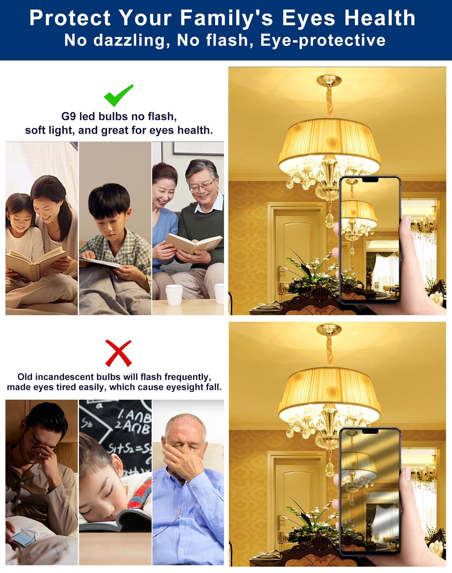 GOHDLAMP 6 Pack G9 LED Bulbs Dimmable 4W 2700K Soft Warm White 120V Bi-Pin Base 400 Lumens