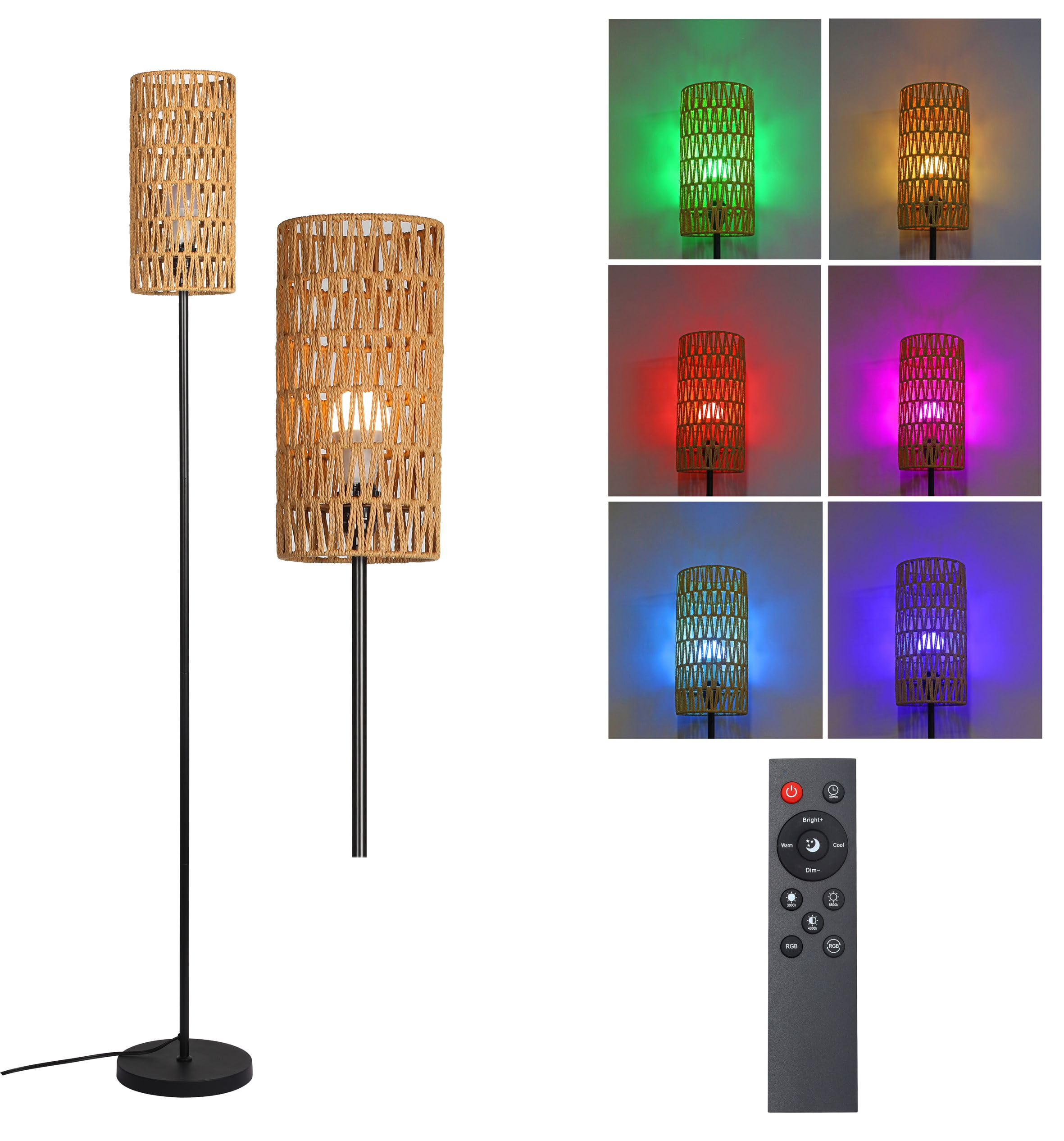 Ruiever Rattan Floor Lamp In Different Bulbs (Rgb Bulb Shade)