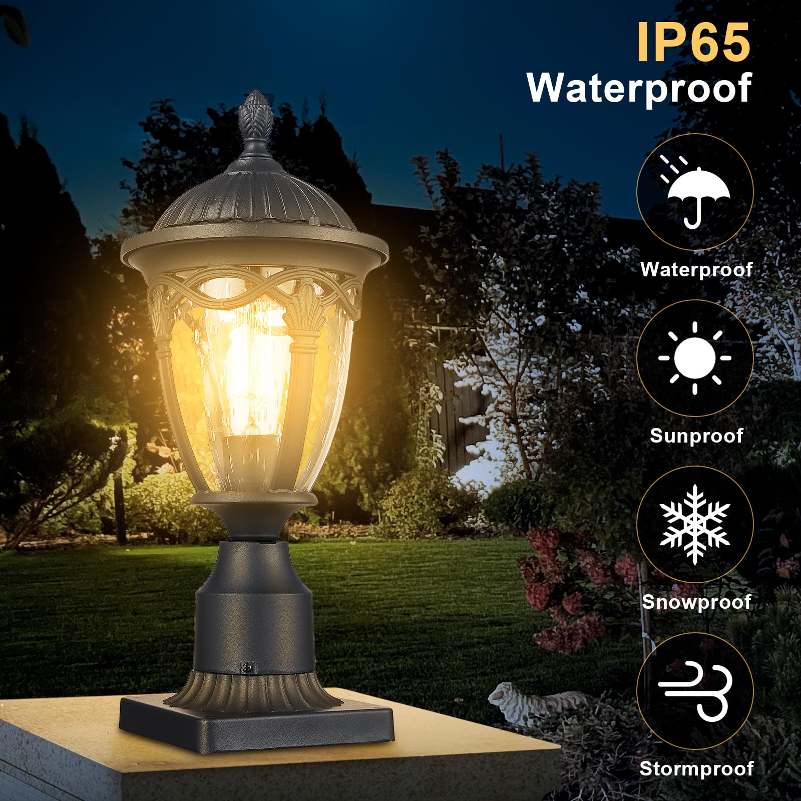 Luminzone Outdoor Post Light Exterior Post Sconce Modern Pole Lantern Outdoor Lamp Post Light With Seeded Glass In Black Finish