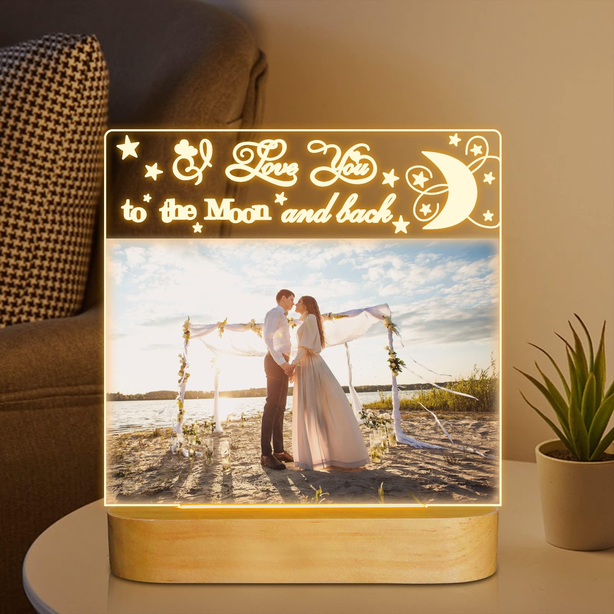 Attivolife Light Up Picture Frame, Love You To The Moon And Back Night Light, Warm Color Led Lamp Decor, Romantic Birthday Christmas Thanksgiving Gifts For Lover Wife Husband Family 4X6 Inch