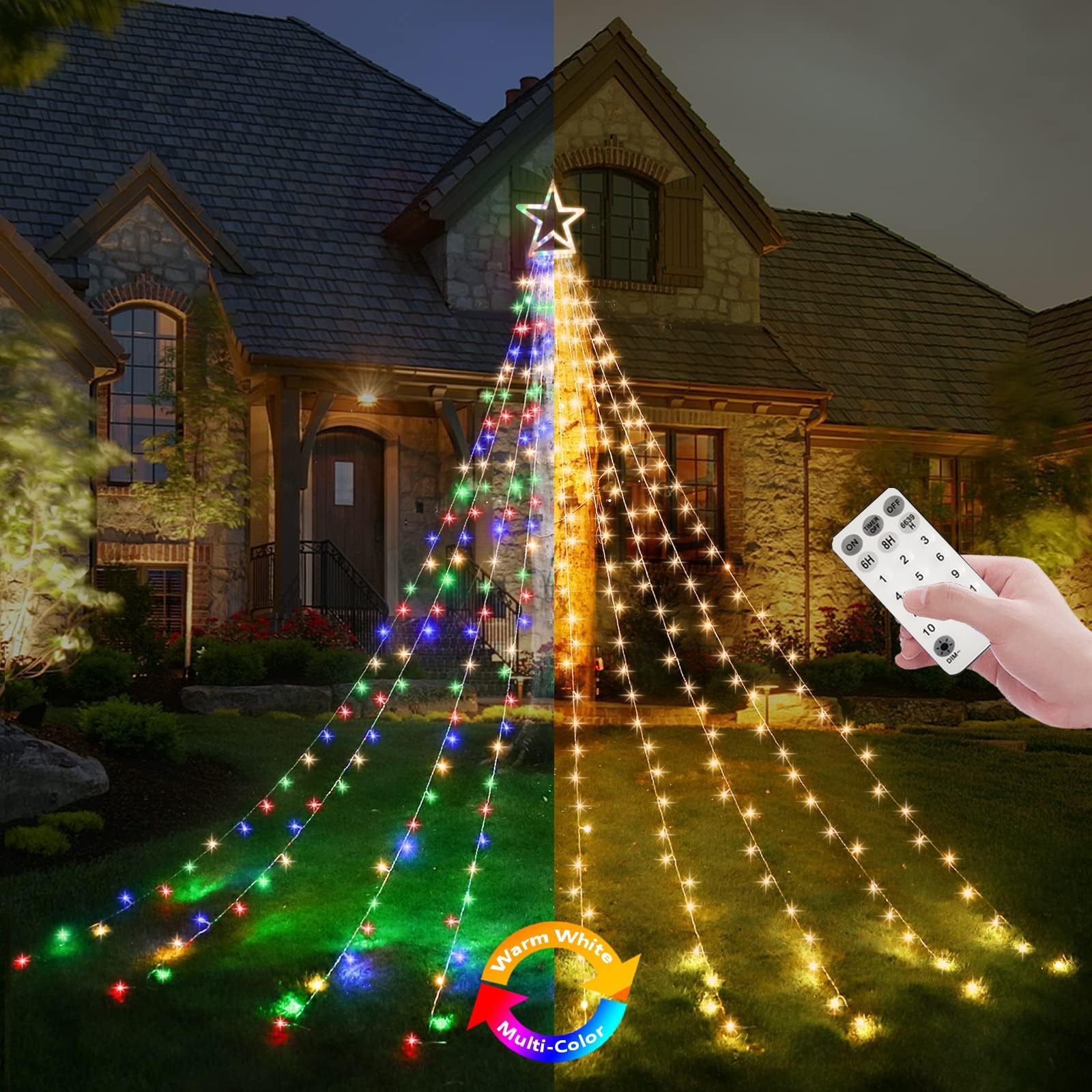 Decute Star String Lights, Color Changing 11 Modes, Waterproof, 320 LED, Warm White + Multi-color, Model GP-SW290DC0209-IP44(US) A