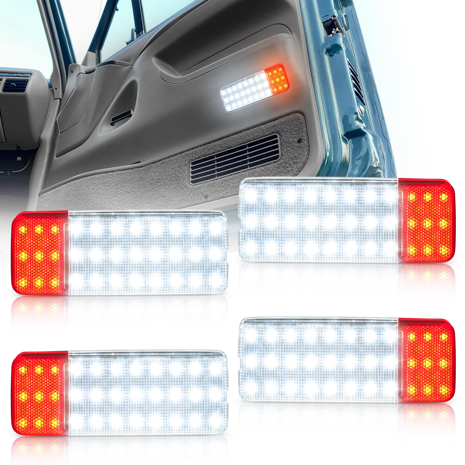 NEIFILES LED Interior Door Panel Lights Compatible with Ford Bronco F150 F250 1992-1996 F350 1992-1997 5X Brighter Reflector Courtesy White & Red Light Plug and Play  4PCS