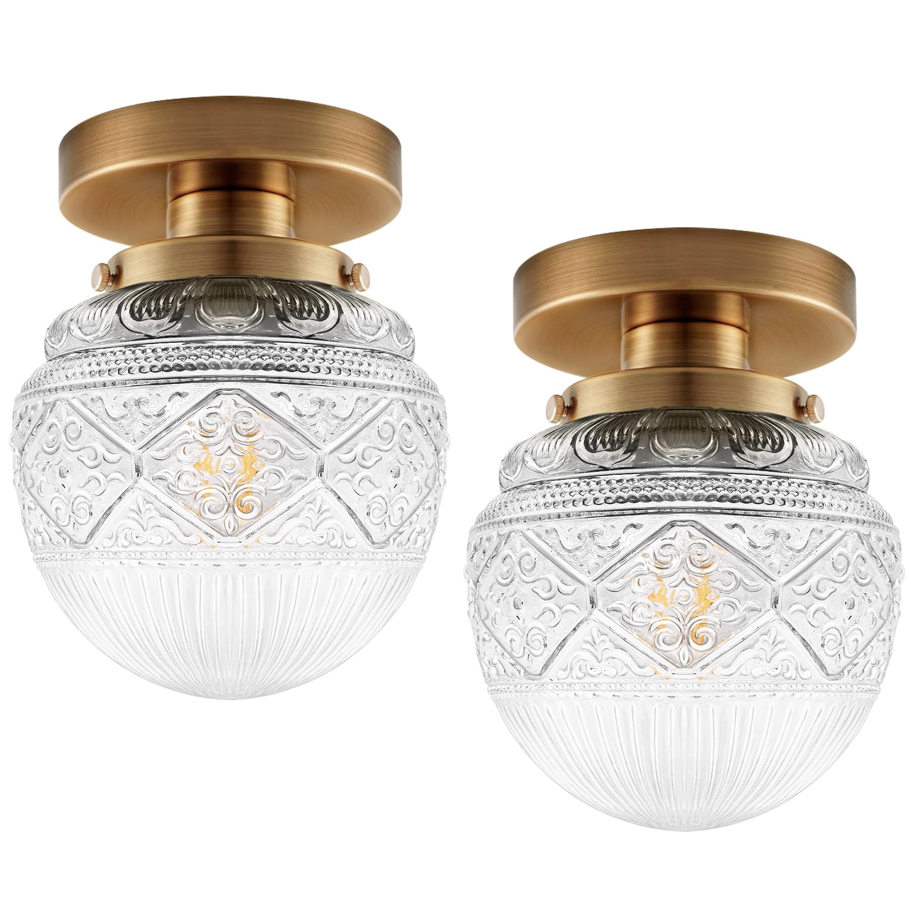 Apoto 2-Pack Semi Flush Mount Ceiling Light Fixture,Gold Small Globe Glass Ceiling Lights,Vintage Hallway Light Fixtures Ceiling