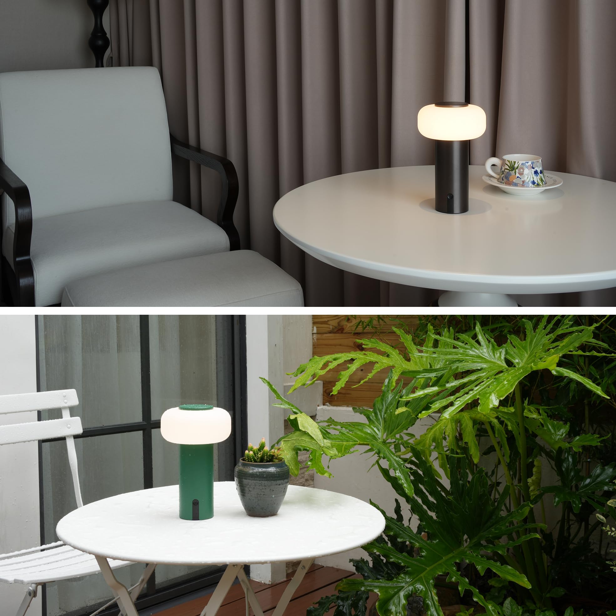 WEILAILUX Waterproof Shower Lamp, Cordless Rechargeable Table Lamp, Touch Dimmable Night Light, Khaki, Model WL-3690