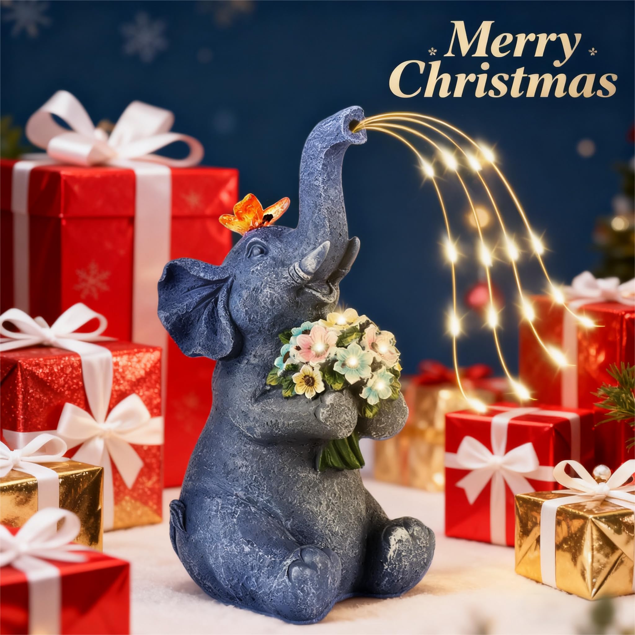 Chlinhuoho Solar Garden Elephant  Lights Watering Decor  Animal Statue Outdoor  Fairy Garden Accessories Patio Yard Balcony Decorations  Lawn Ornament  Housewarming  Birthday Mothers Day Mom Gifts