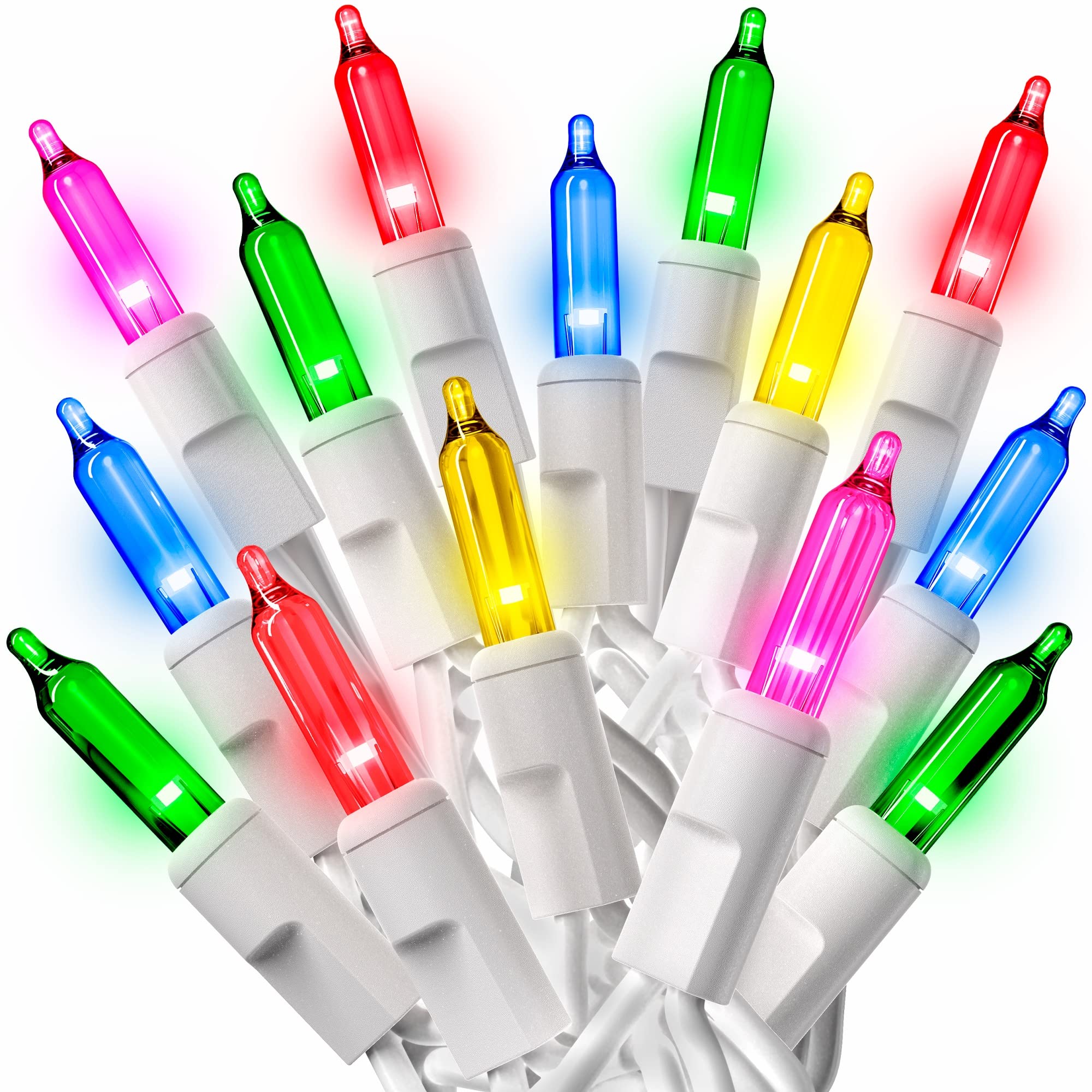 Prextex Christmas Lights - 300 Multicolor Twinkle Lights, 60 Feet Indoor/Outdoor String Lights With White Wire