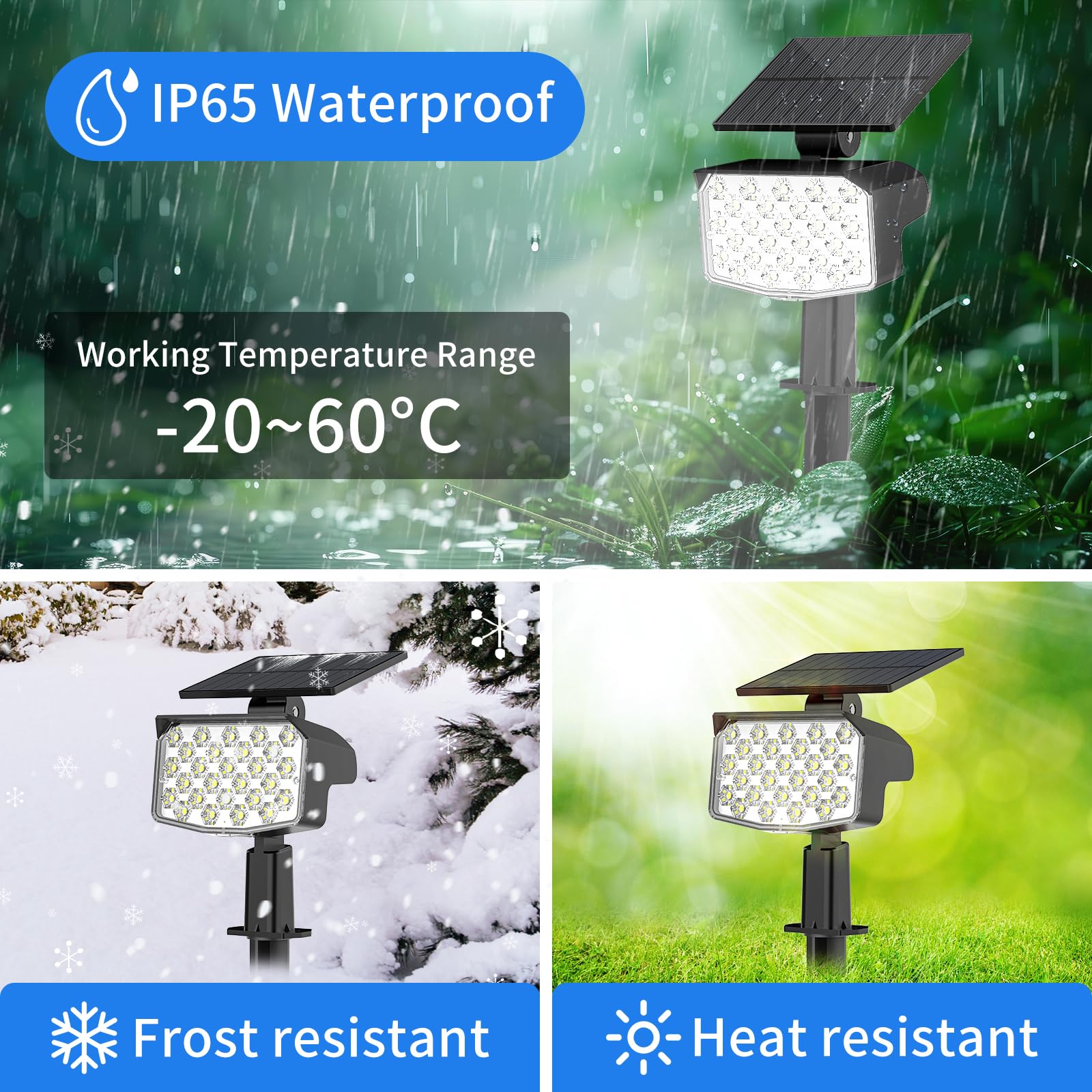 WELALO Solar Spot Lights Outdoor, Adjustable 3 Modes, IP65 Waterproof, 2 Pack, Cool White