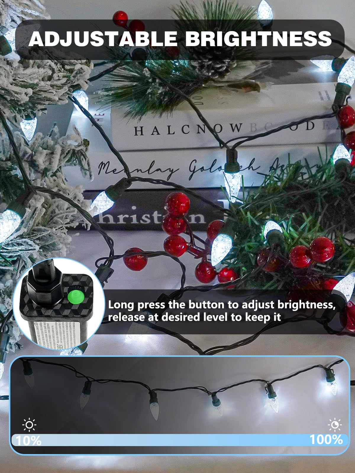 2 Pack C6 Christmas Lights Outdoor Indoor  Total 200 Led 66 Ft Connectable Christmas String Lights With Timer & 13 Modes  Waterproof Twinkle Light For Xmas Tree Party Wedding Decorations (Cool White)