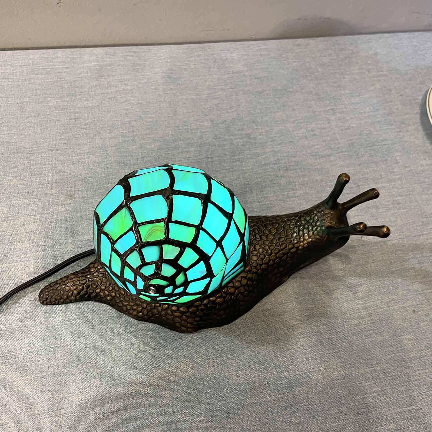 Bieye Tiffany Style Stained Glass Accent Table Lamp, Cyan, 10" D x 5" W x 5" H, Model L10975, Perfect for Home Decor