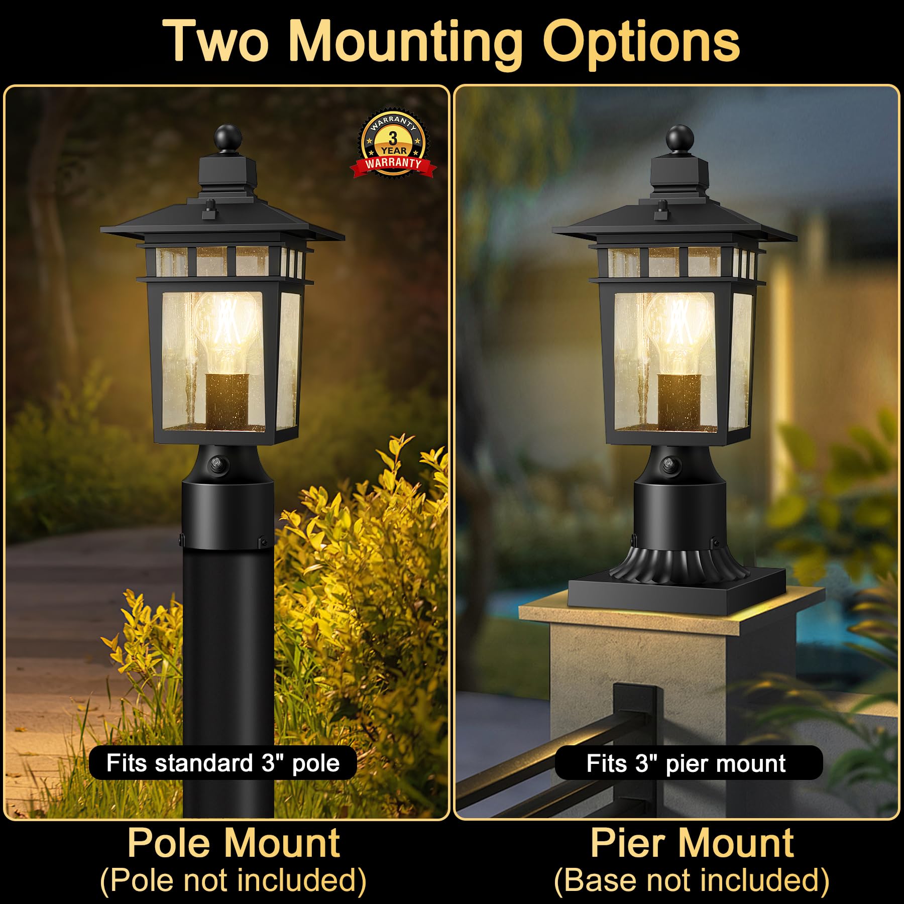 APOTO Dusk to Dawn Outdoor Post Light Fixture, 14.2-Inch Aluminum, Black, Hard Wired, 1-Pack