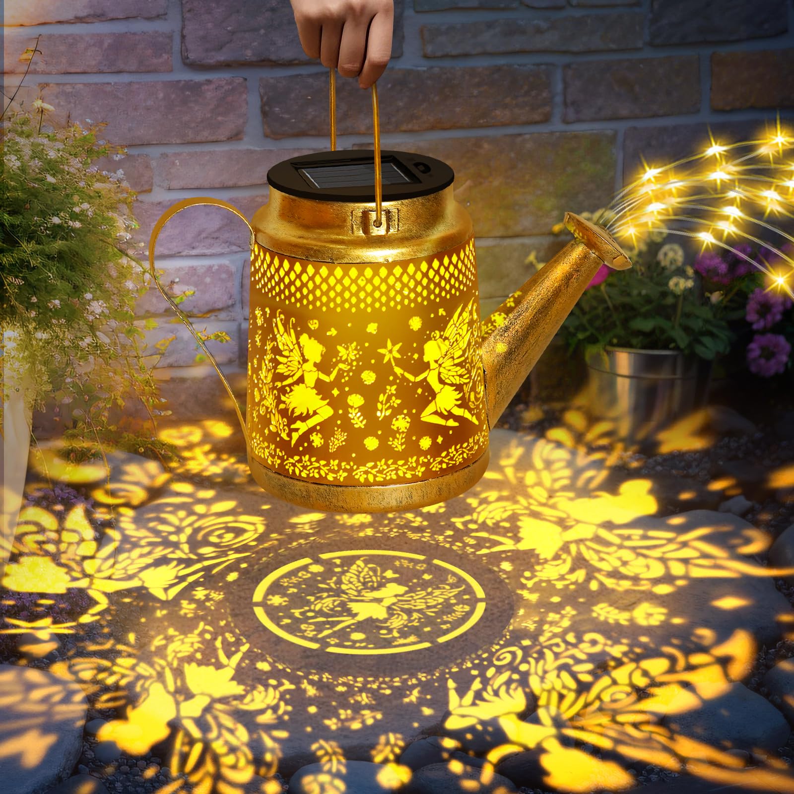 Solar Watering Can Lights Outdoor Garden Decor, Large Fairy Hanging Lantern With Shepherd Hook, Waterproof Garden Lights For Out
