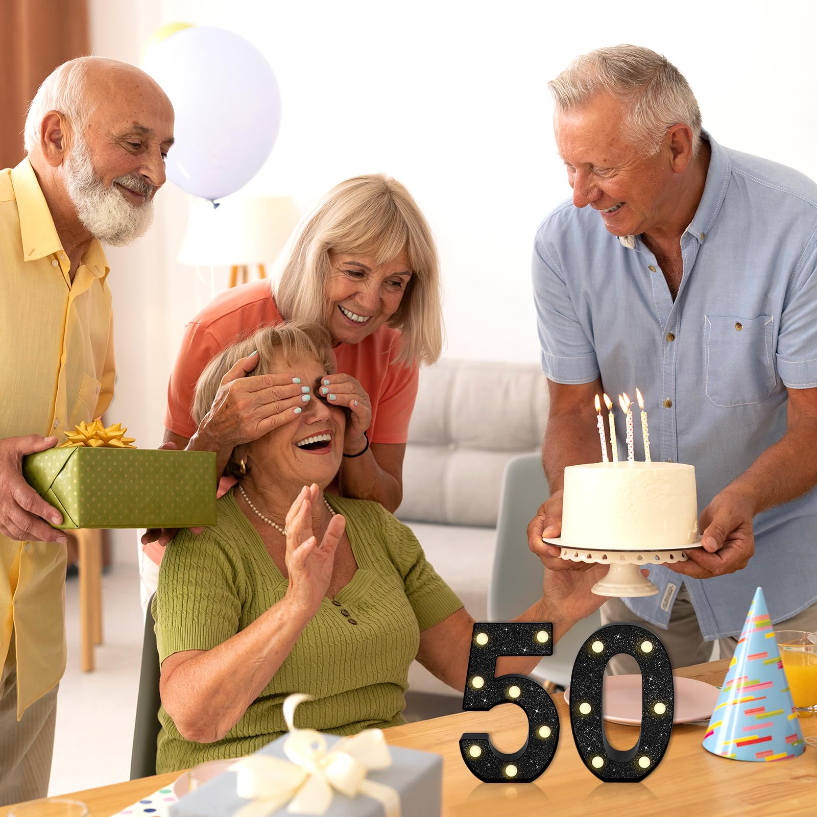 8.7In 50Th Birthday Decorations Gifts For Her Him  Light Up Numbers Decorative Sign For 50Th Birthday Wedding Work Anniversary Backdrop Table Wall Decor(Shining Black)