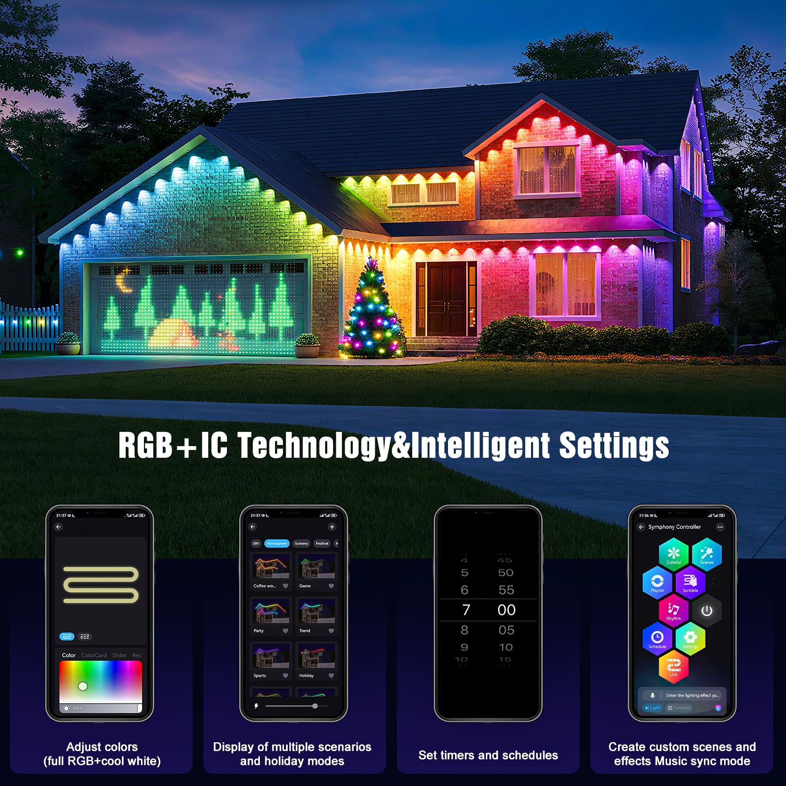 JOH 200FT RGB+IC Smart LED Outdoor Lights, App/Remote Control, IP67 Waterproof, White, Model MDL2515-01