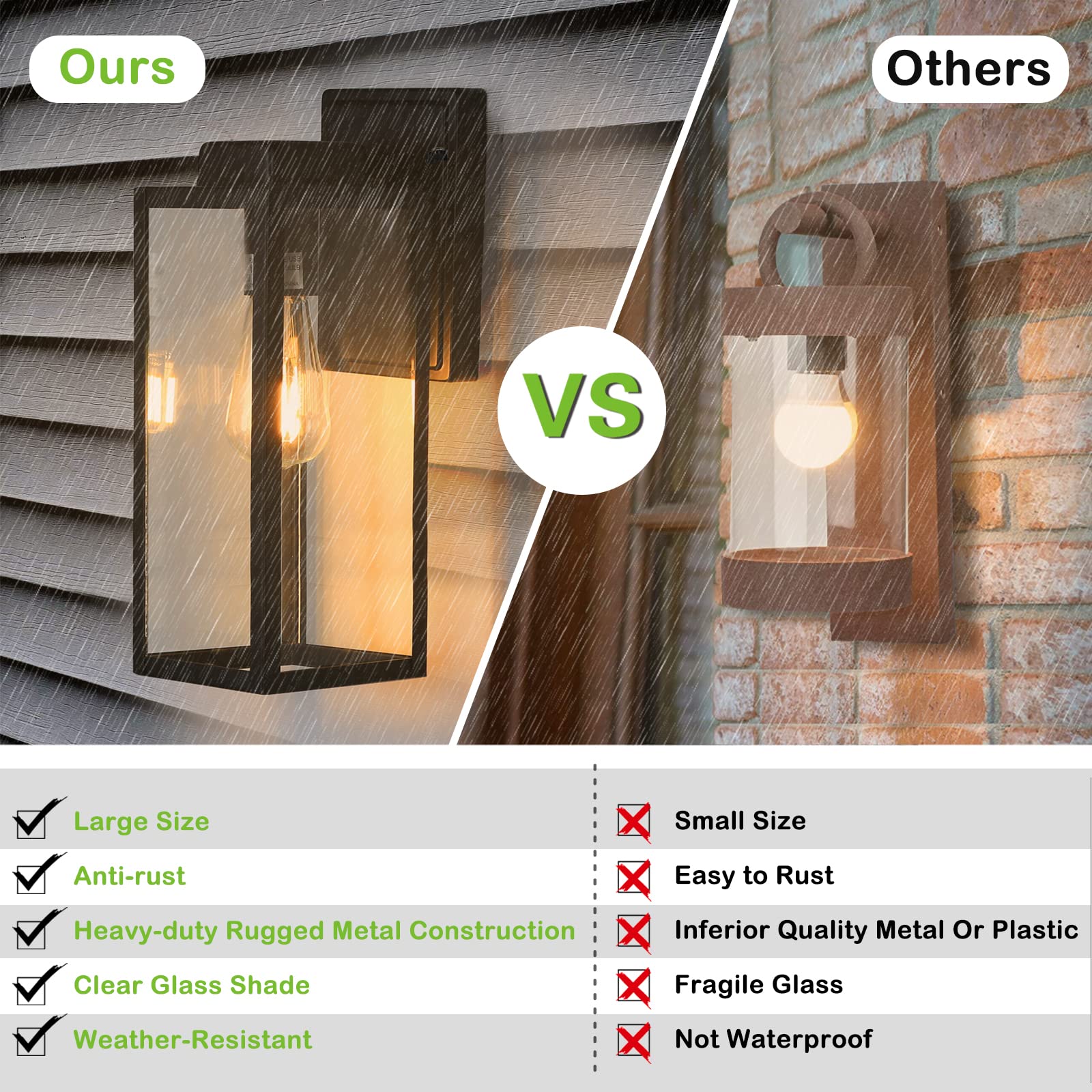 Hykolity Large Outdoor Wall Light, 16 Inch Waterproof Lantern, Dusk to Dawn, Anti-Rust, Matte Black, Model WLA-0405