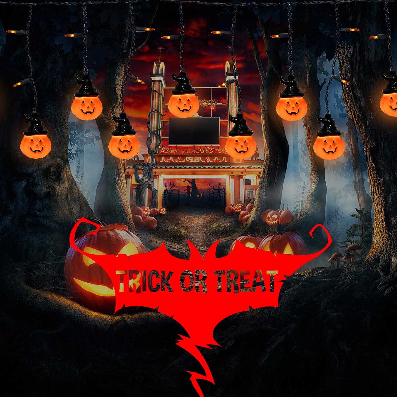 Cbebew Halloween Pumpkin String Lights - 25 Mini Curtain Lights For Indoor/Outdoor Decor