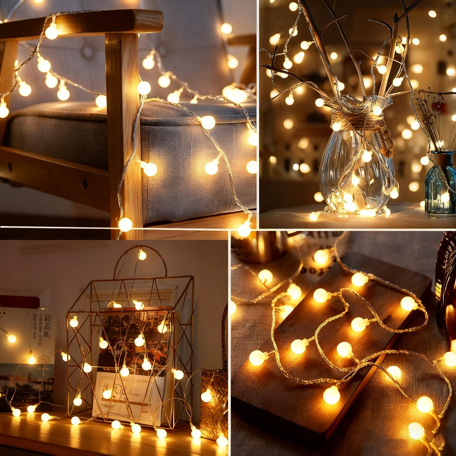 Eoako Globe String Lights 100 LED 38ft Warm White Plastic Fairy Lights with Remote Timer, Dimmable, 8 Modes for Indoor Decorations