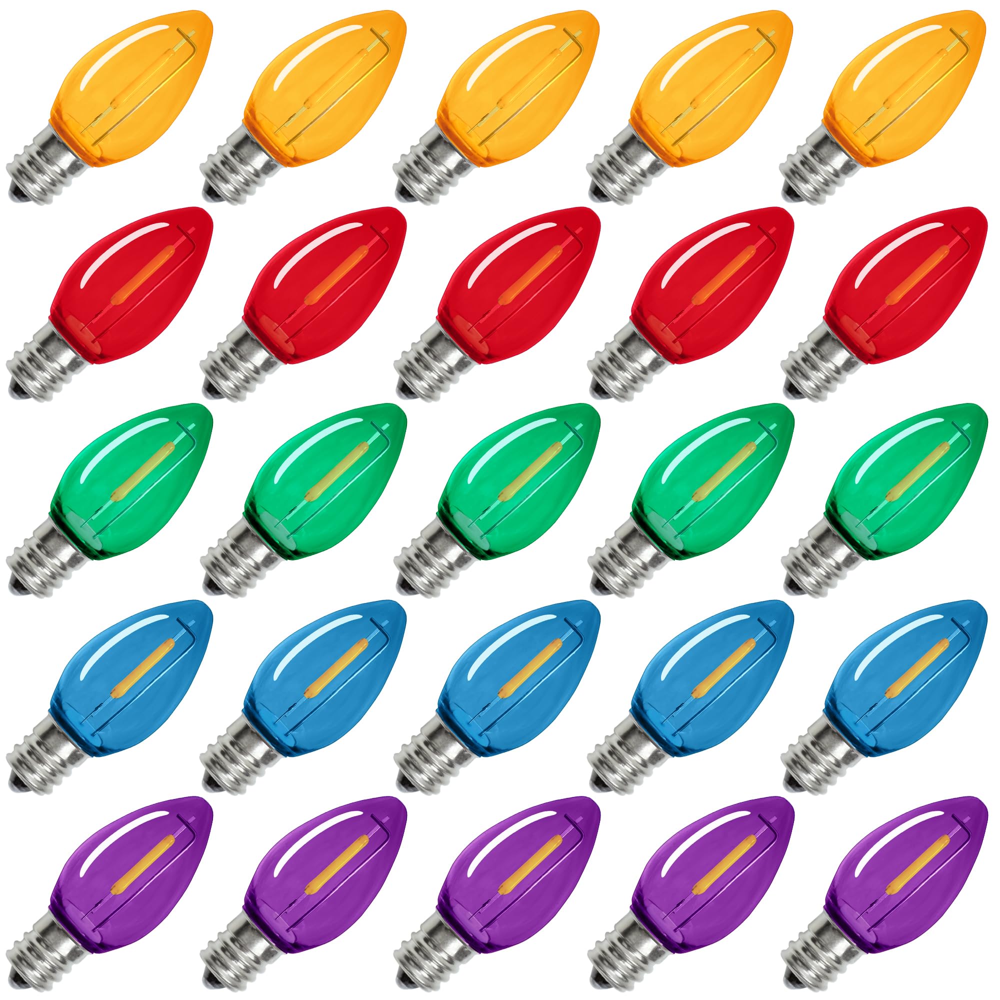 Bort 25 Pack C7 Led Replacement Light Bulb, Shatterproof C7 Led Bulbs For Christmas Outdoor String Lights, E12 Candelabra Base,