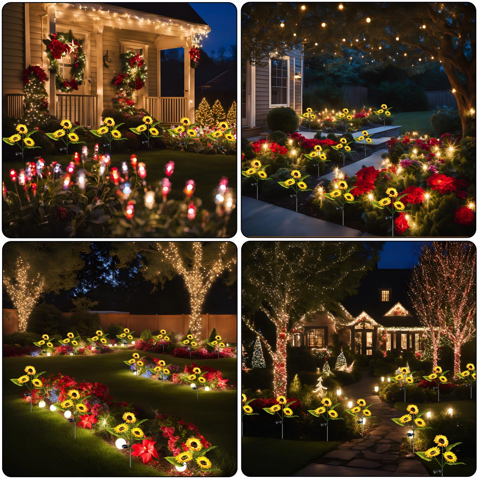 2-Pack Solar Powered Sunflower Garden Lights, Led Outdoor Decor Solar Light Flowers For Yard Patio Ground Lawn Landscape, Decora