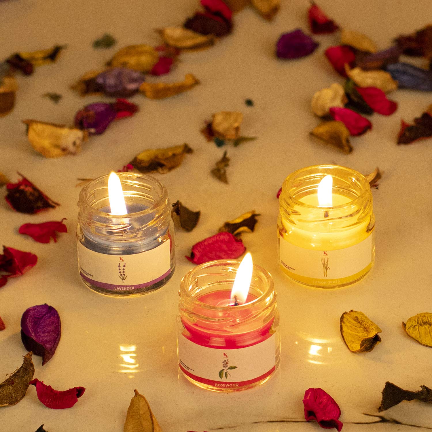 Kaameri Bazaar Scented Candles - Tea Tree, Jasmine, Lemongrass, Rose, Lavender, Rosemary Set of 6 Jar Candle - Gift for Brother