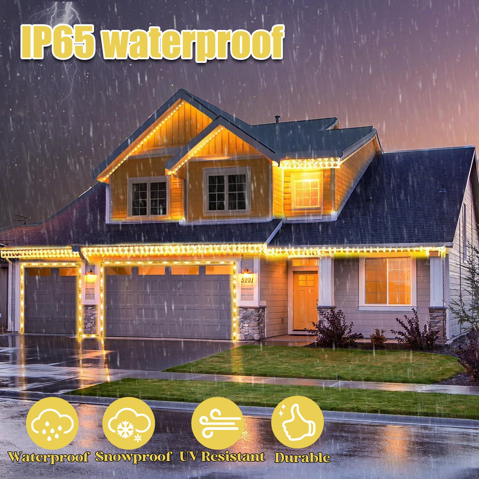 Vigdur LED Rope Lights 18ft Waterproof Warm White Flexible Tube 216 LEDs - Yellow-18FT