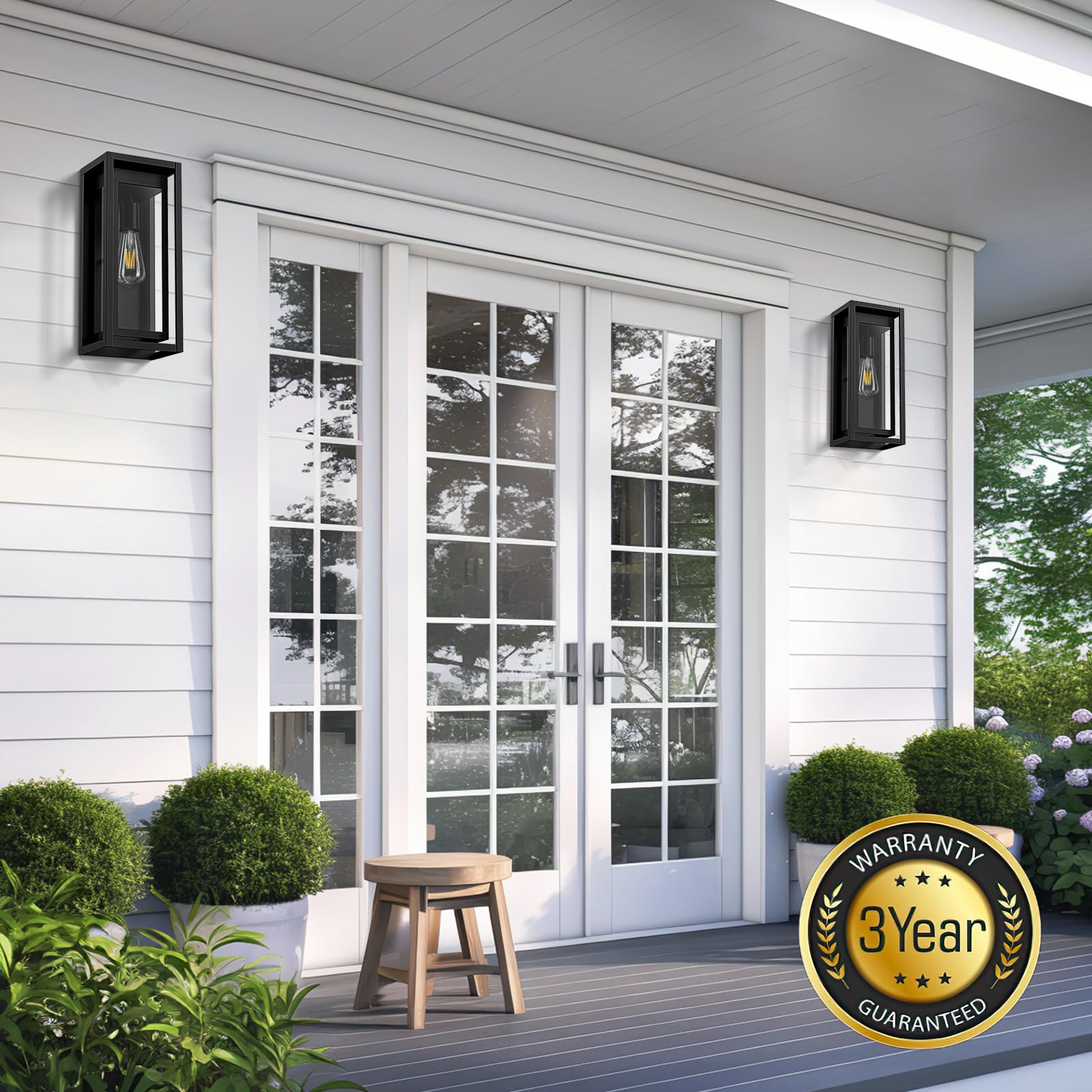Slypadan 15" Outdoor Wall Sconce Light Fixture, Matte Black, Waterproof with Clear Glass Shade, 1-Pack