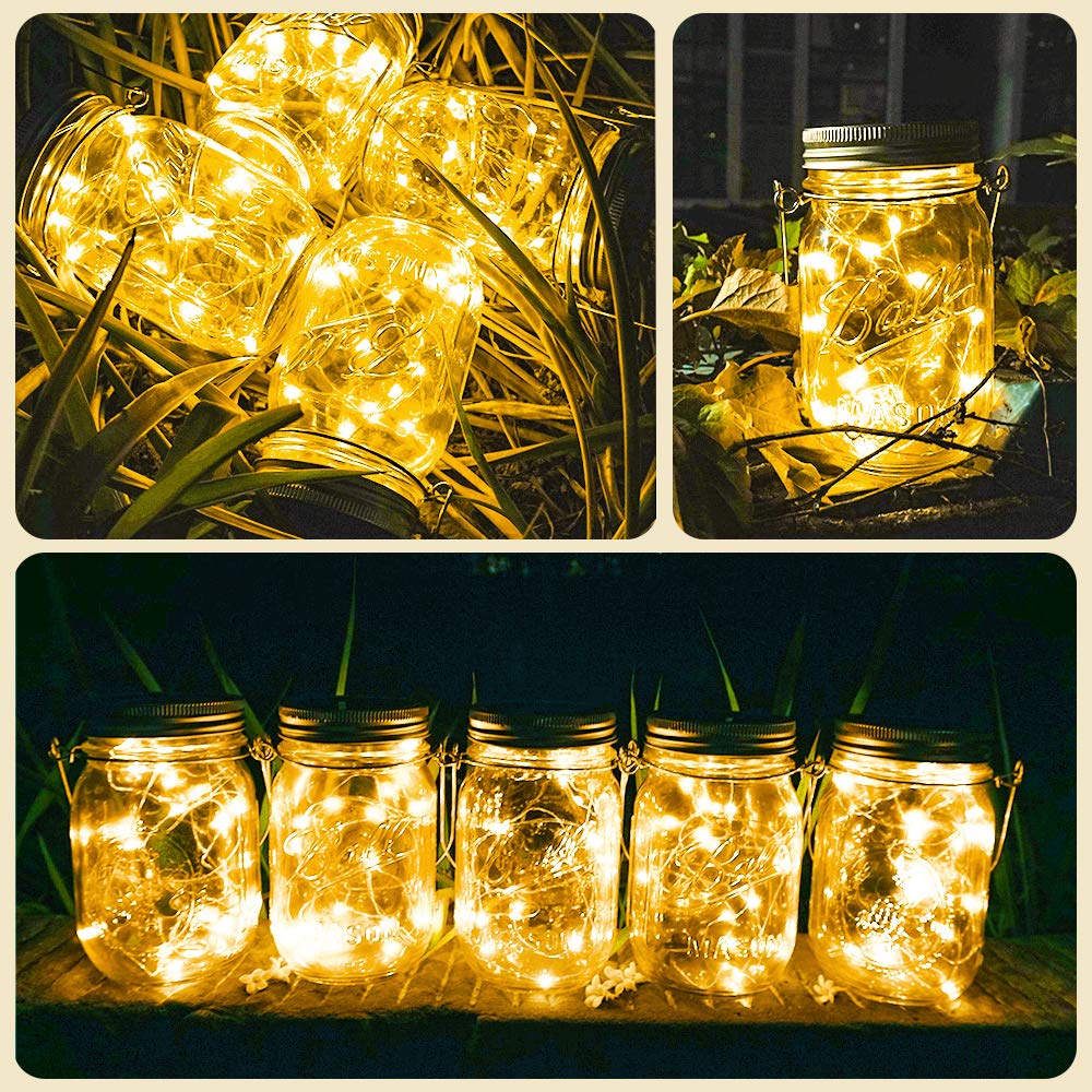 SunKite Solar Mason Jar Lights, 8 Pack, 20 LED Waterproof Fairy Lights, Aluminum, Warm White, 2.7 inches, No Jars Included
