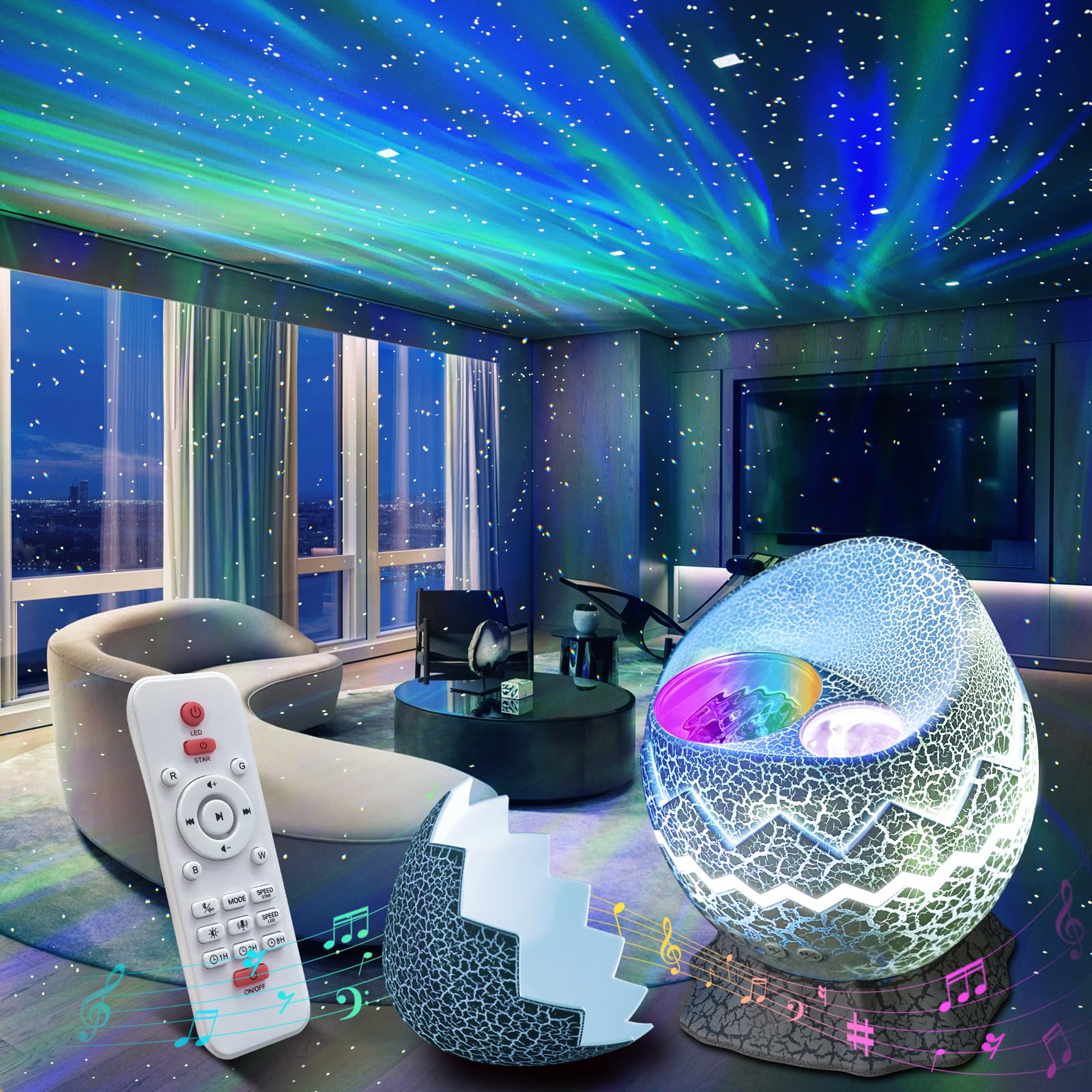 Rossetta Star Projector LED Night Light with Remote Control, White, Next Generation, Model Star Projector-RT002