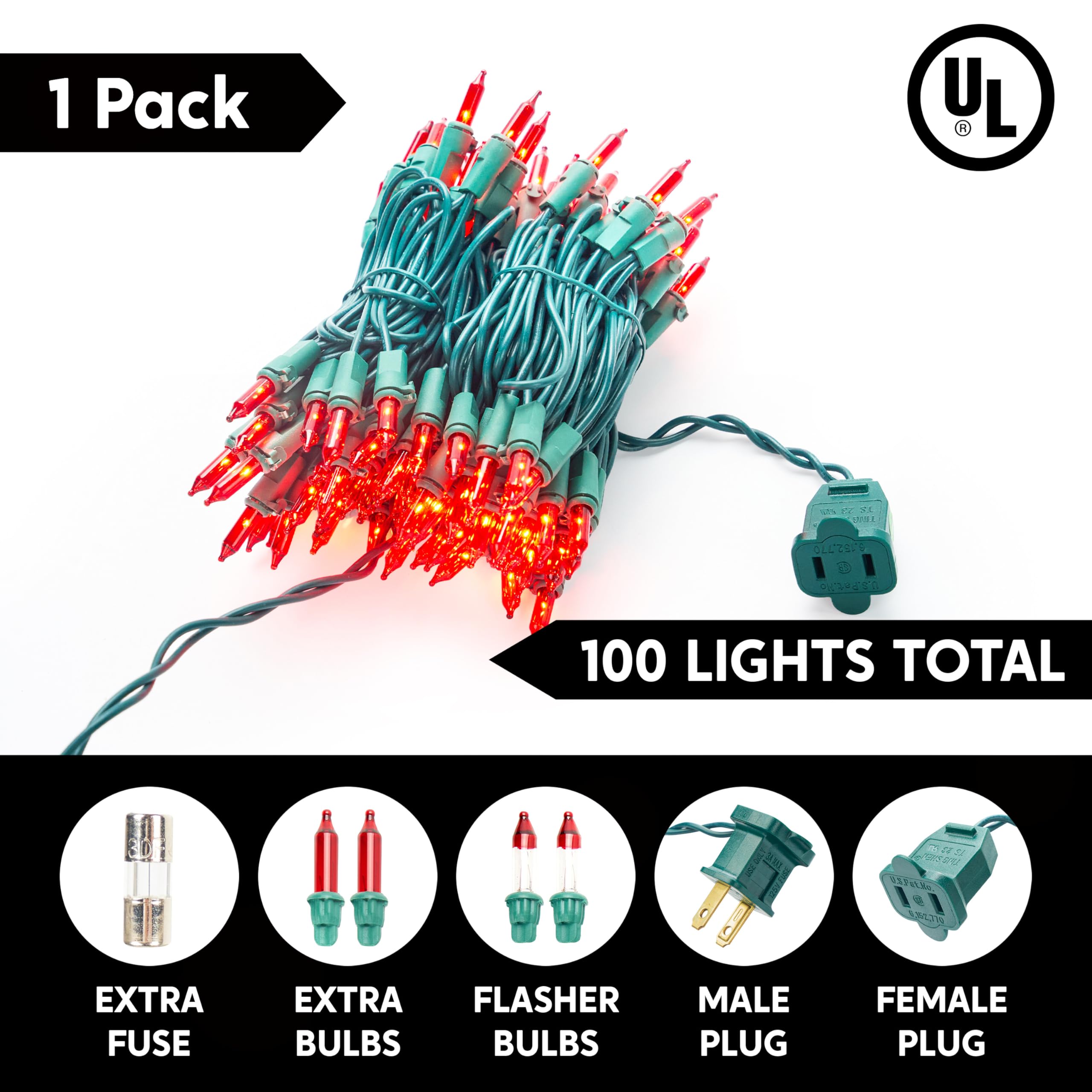 Joiedomi Red Christmas String Lights, 100 Count, 21.4FT, Plug-in for Indoor/Outdoor, Green Wire
