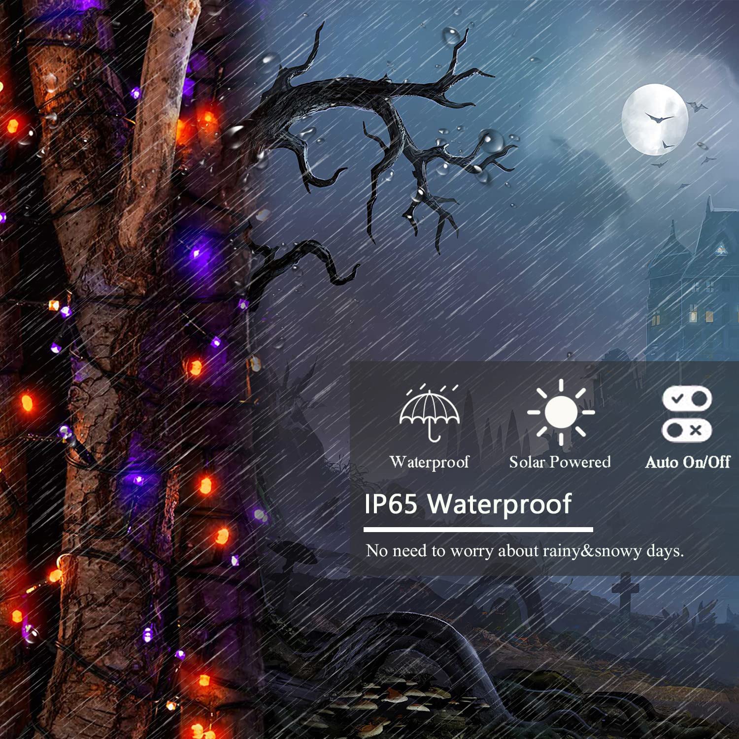 2 Pack Solar Halloween Lights Outdoor, 170 Ft 480 Led Solar String Twinkle Light For Outside With 8 Modes & Memory Function, Wat