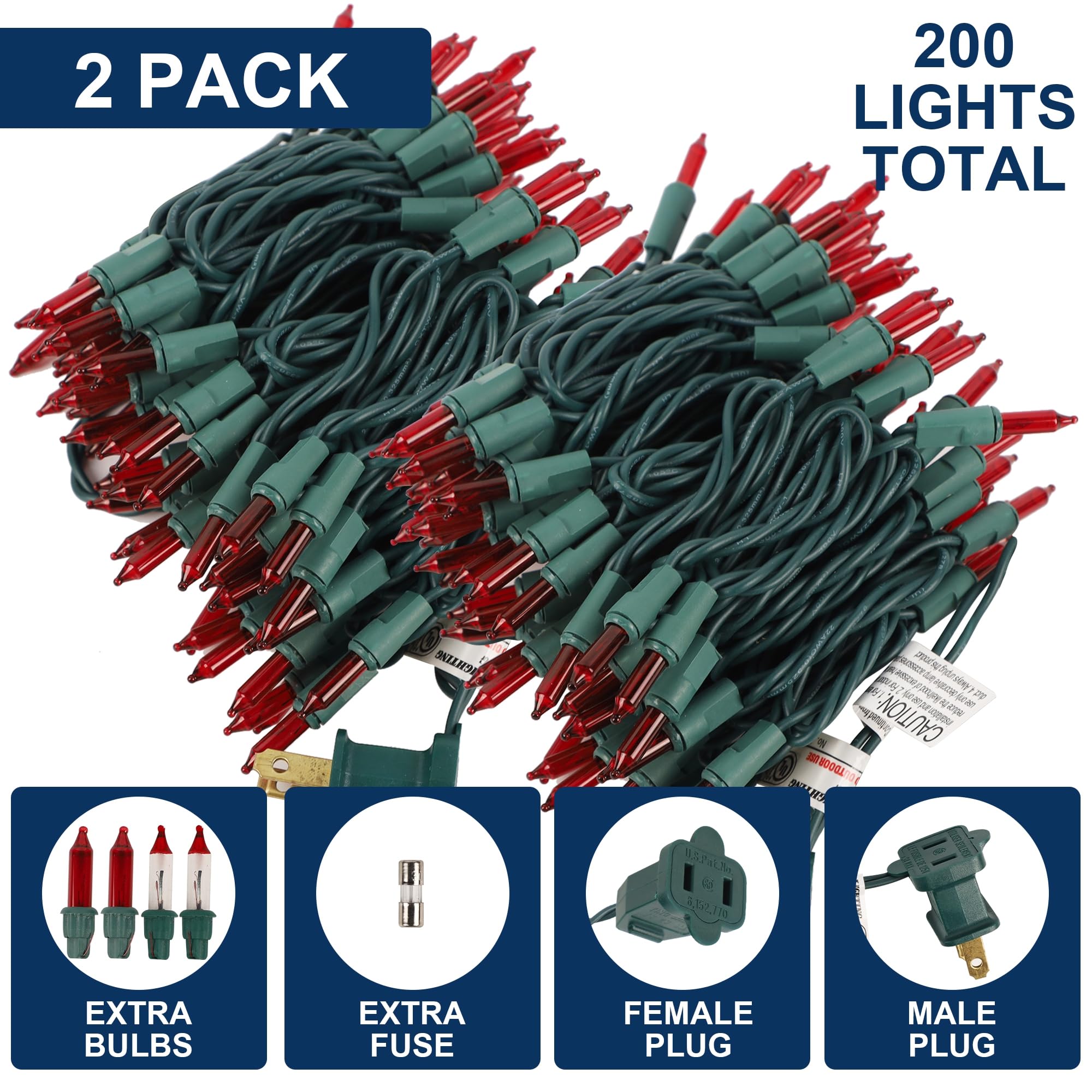 Watereem 2 Pack Red Christmas String Lights  100 Count Each  Incandescent Mini Christmas Lights  Connectable Xmas Tree Light For Indoor Outdoor Garland Birthday Holiday Wedding Festival Party