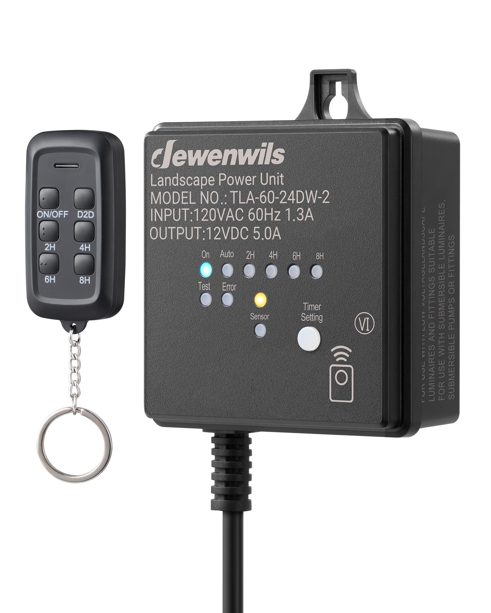 DEWENWILS 60W Low Voltage Landscape Transformer with Remote Control, 120V AC to 12V DC, Dusk to Dawn & Timer, Outdoor Low Voltag