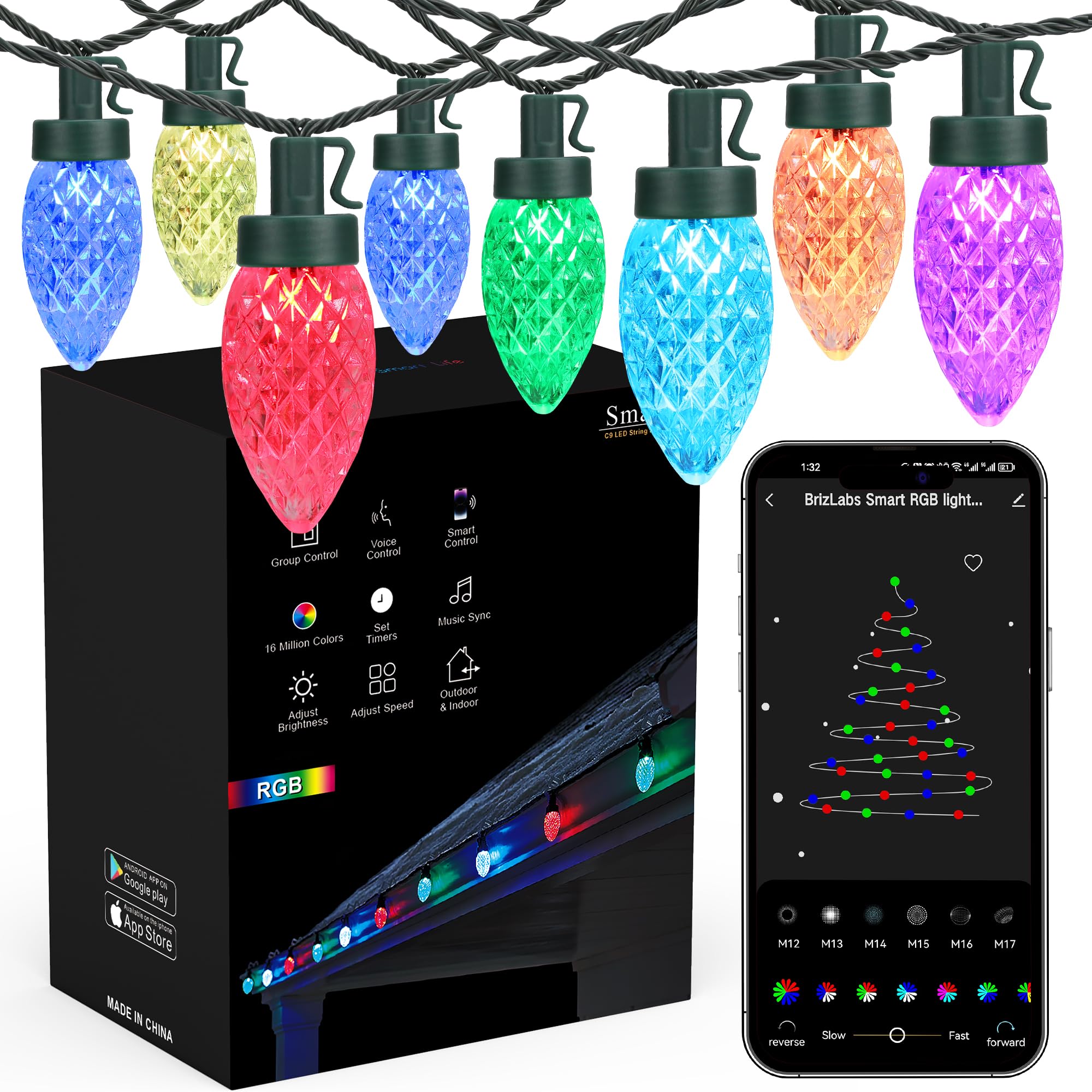 Brizled Smart C9 Christmas Lights, 39FT 60 LED RGB, WiFi App Control, Compatible with Alexa/Google Home, Indoor/Outdoor Decor