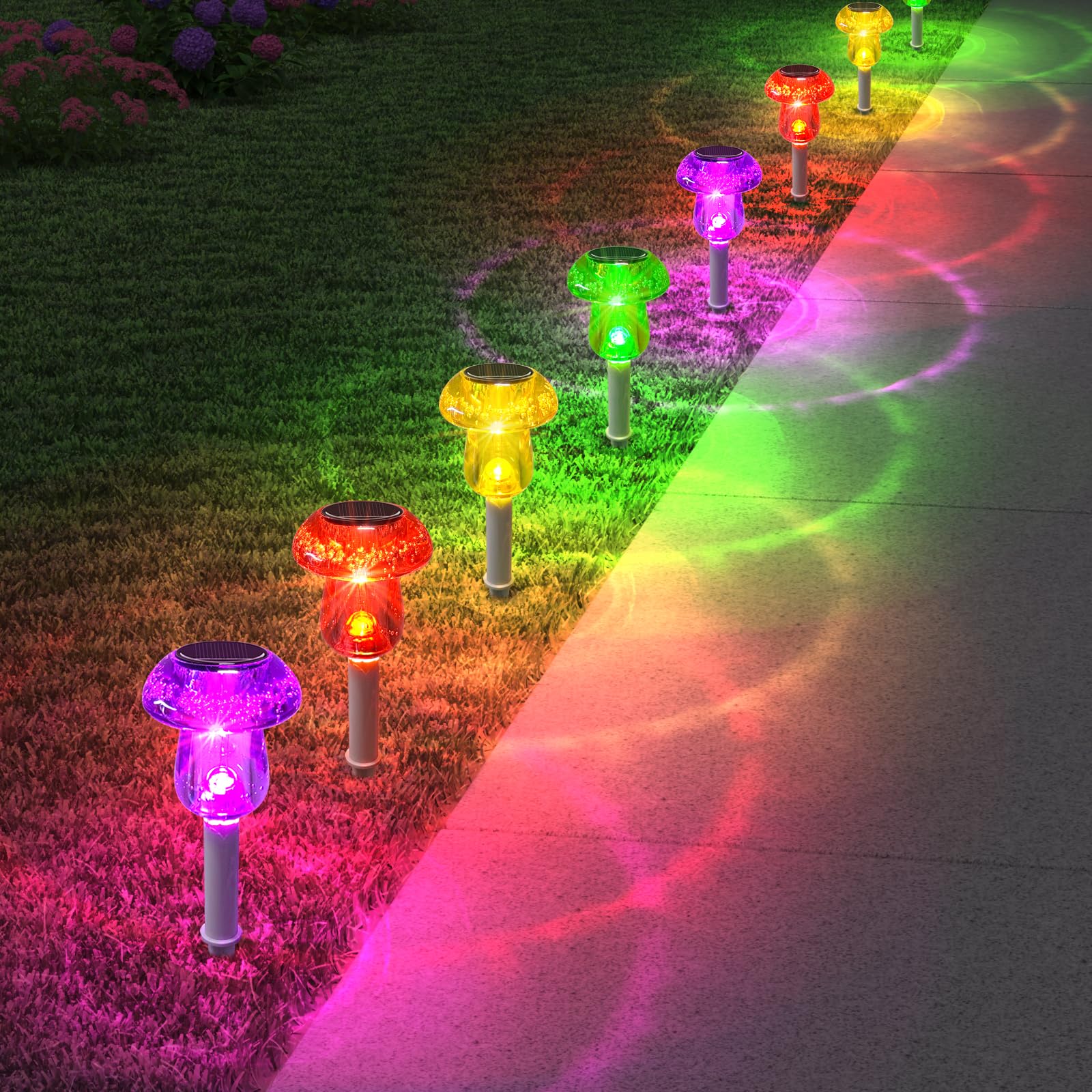 Benany Solar Powered LED Mushroom Lights, 16 Pack, Waterproof, Multicolor, Model MU001, for Garden, Yard, Pathway Decor