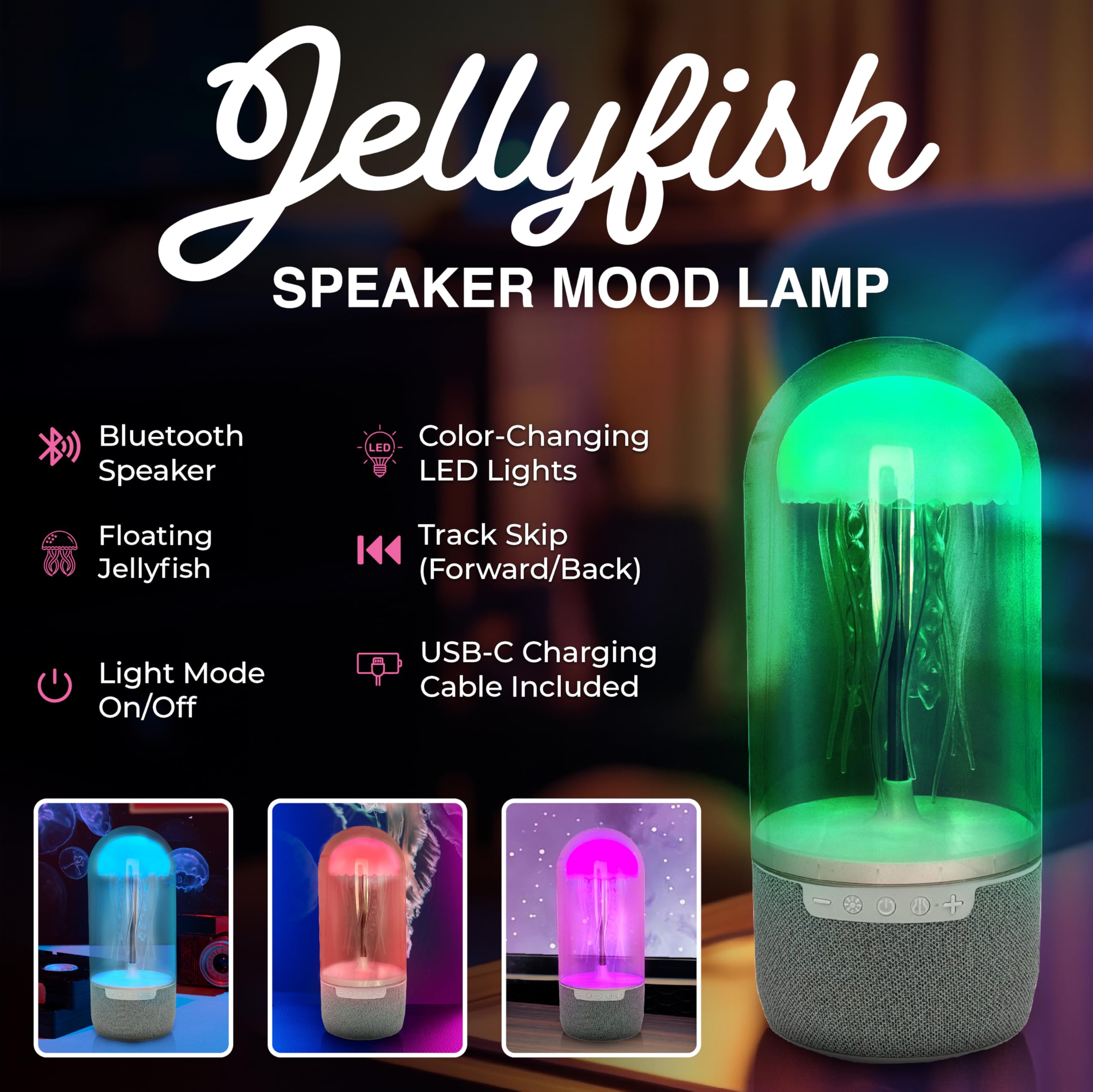 Wireless Express Jellyfish Mood Lamp With Bluetooth Speaker, Color Changing Led, Floating Jellyfish, Volume Control