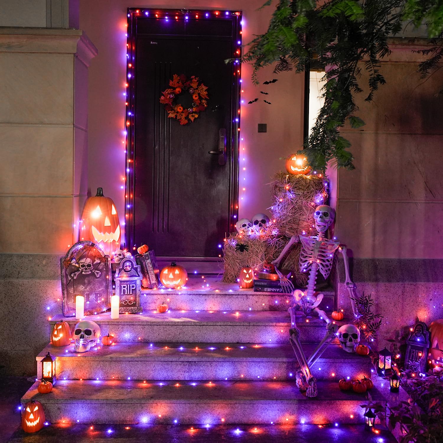 JMEXSUSS 4 Pack 50 LED Fairy Lights - Battery Operated, Copper, Orange & Purple for Halloween Decorations