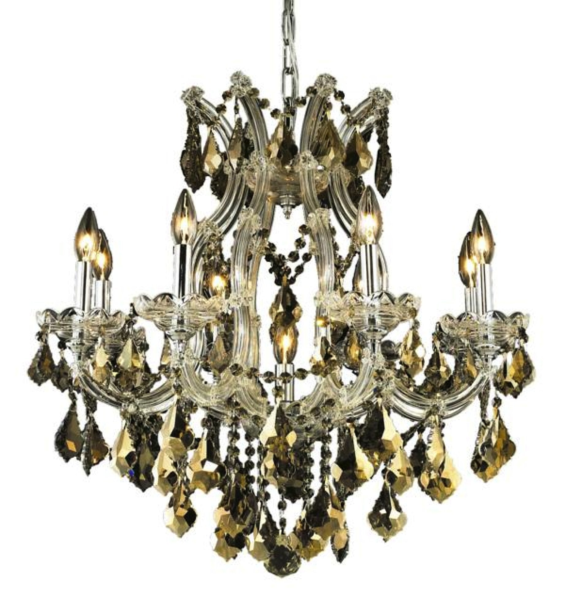 Elegant Lighting 2800D26C-GT/RC Royal Cut Smoky Golden Teak Crystal Maria Theresa 9-Light, Single-Tier Crystal Chandelier, Finished in Chrome with Smoky Golden Teak Crystals