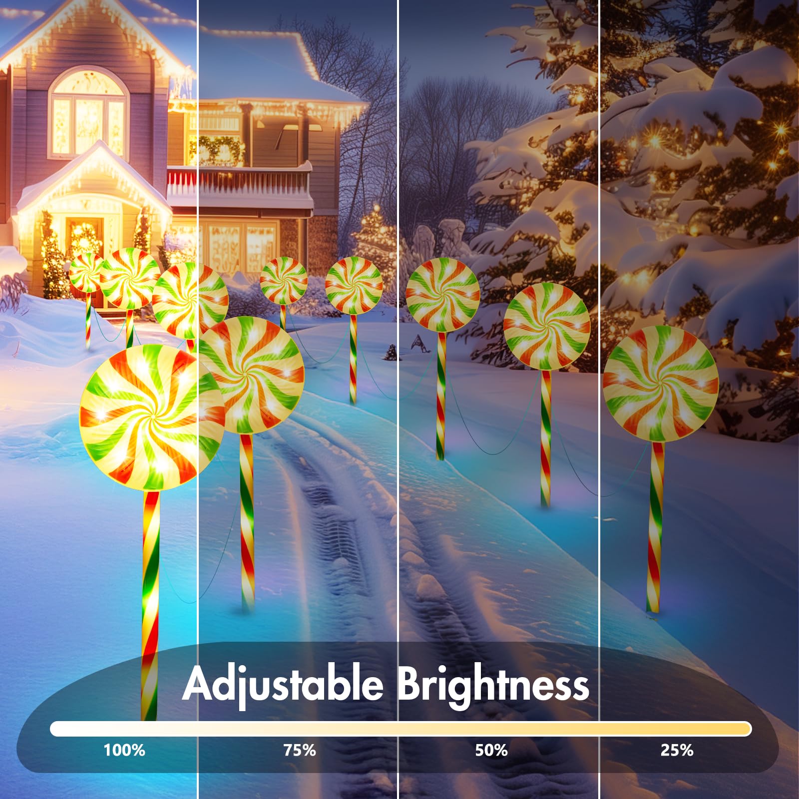 Brightown 6 Pack Lollipop Christmas Pathway Lights Outdoor - 27In 120 Led Candy Cane Pathway Lights With 8 Lighting Modes, Water