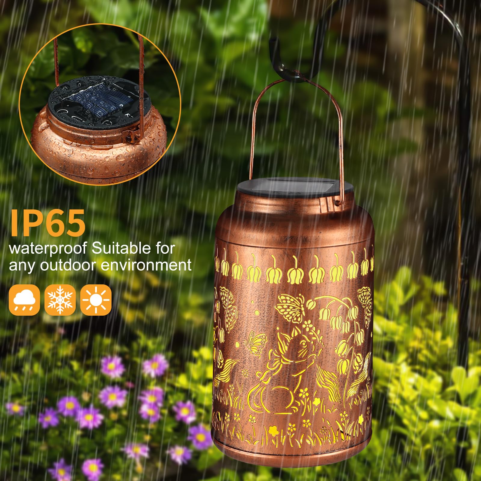 Tepaken Solar Lanterns Outdoor Hummingbird Garden Decor, Gold, Waterproof Hanging Lights for Yard, Patio, Backyard, Model T-DL-106
