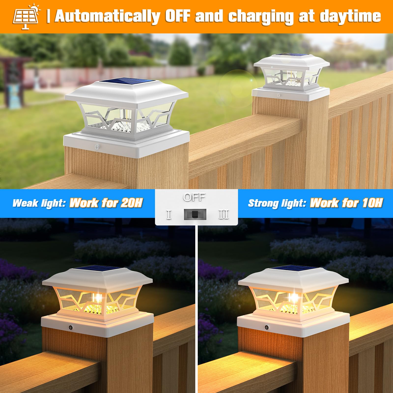 VOLISUN Solar Post Cap Lights Outdoor 8Pack, with Edison LED Bulbs, Fence Post Lights Solar Powered for Garden Fence Deck Mailbo