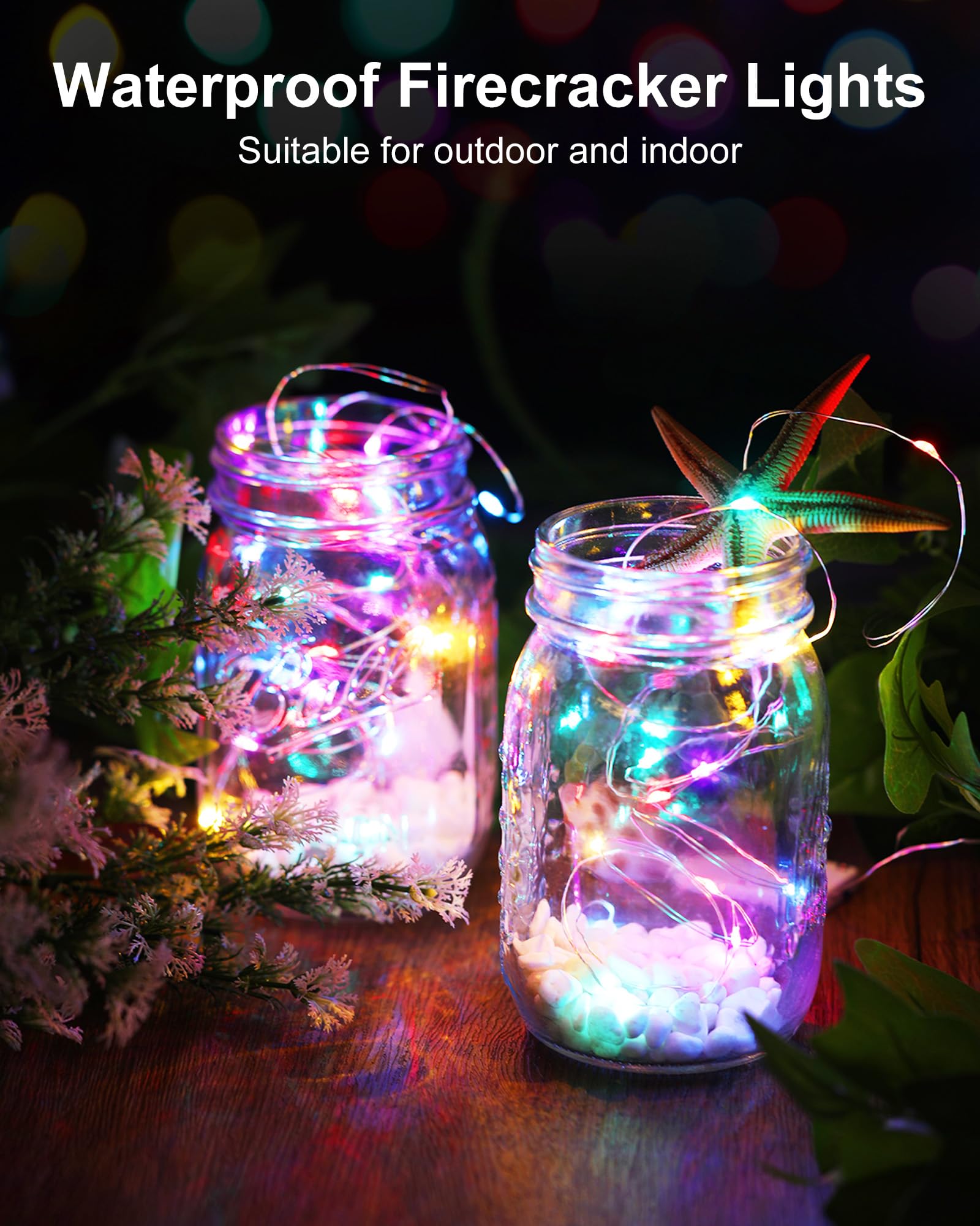 2 Pack Fairy Lights Battery Operated, String Lights Waterproof Silver Wire 5 Feet 60 Led Firecracker Starry Lights For Diy Wreath Wedding Party Bedroom Mason Jar Holiday Christmas Decor, Multicolor