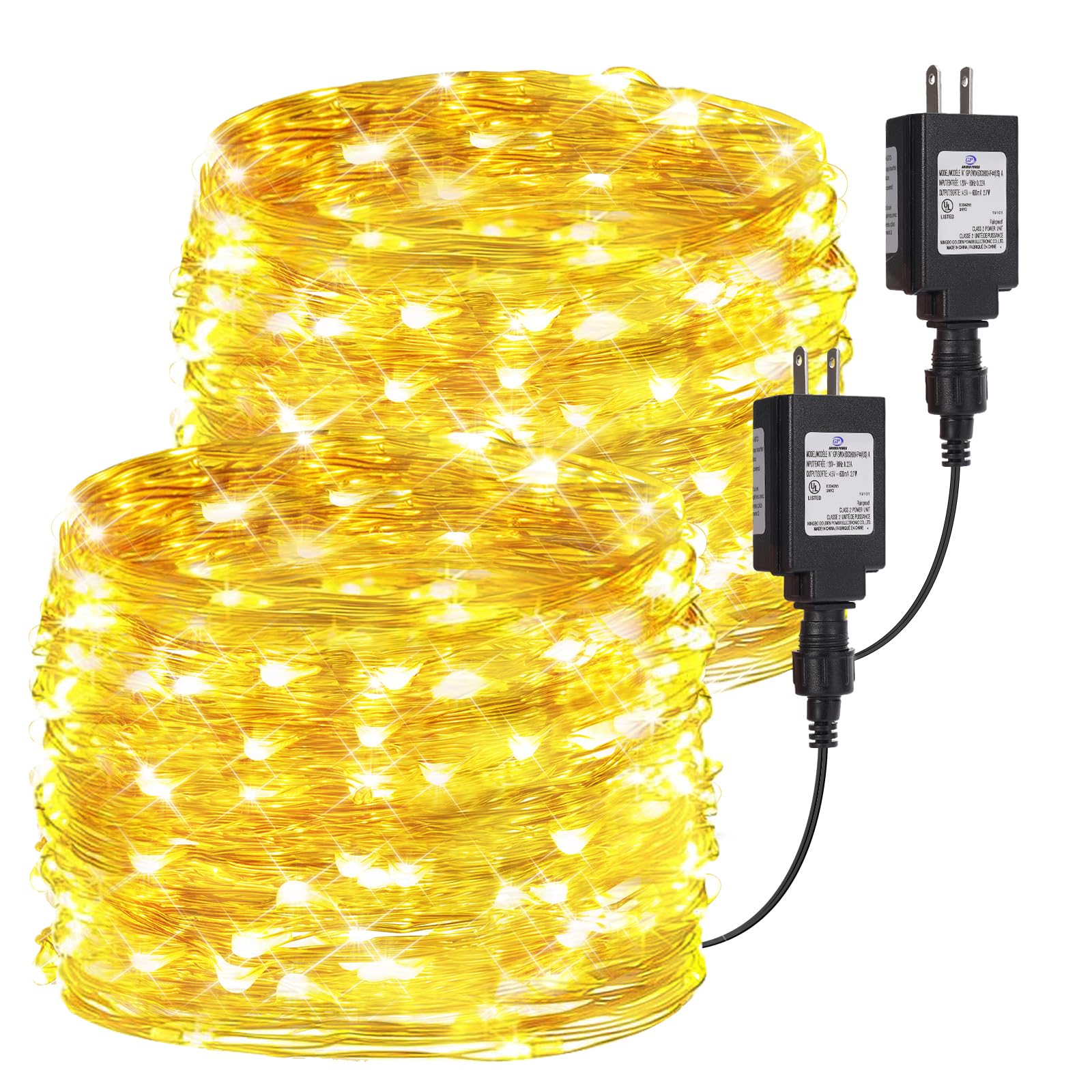 2-Pack Fairy Lights Plug in  33ft 100 LED Fairy String Lights Indoor Outdoor Waterproof Copper Wire String Lights Warm White Twinkle Lights Starry Lights for Bedroom Garden Wedding Party Decoration
