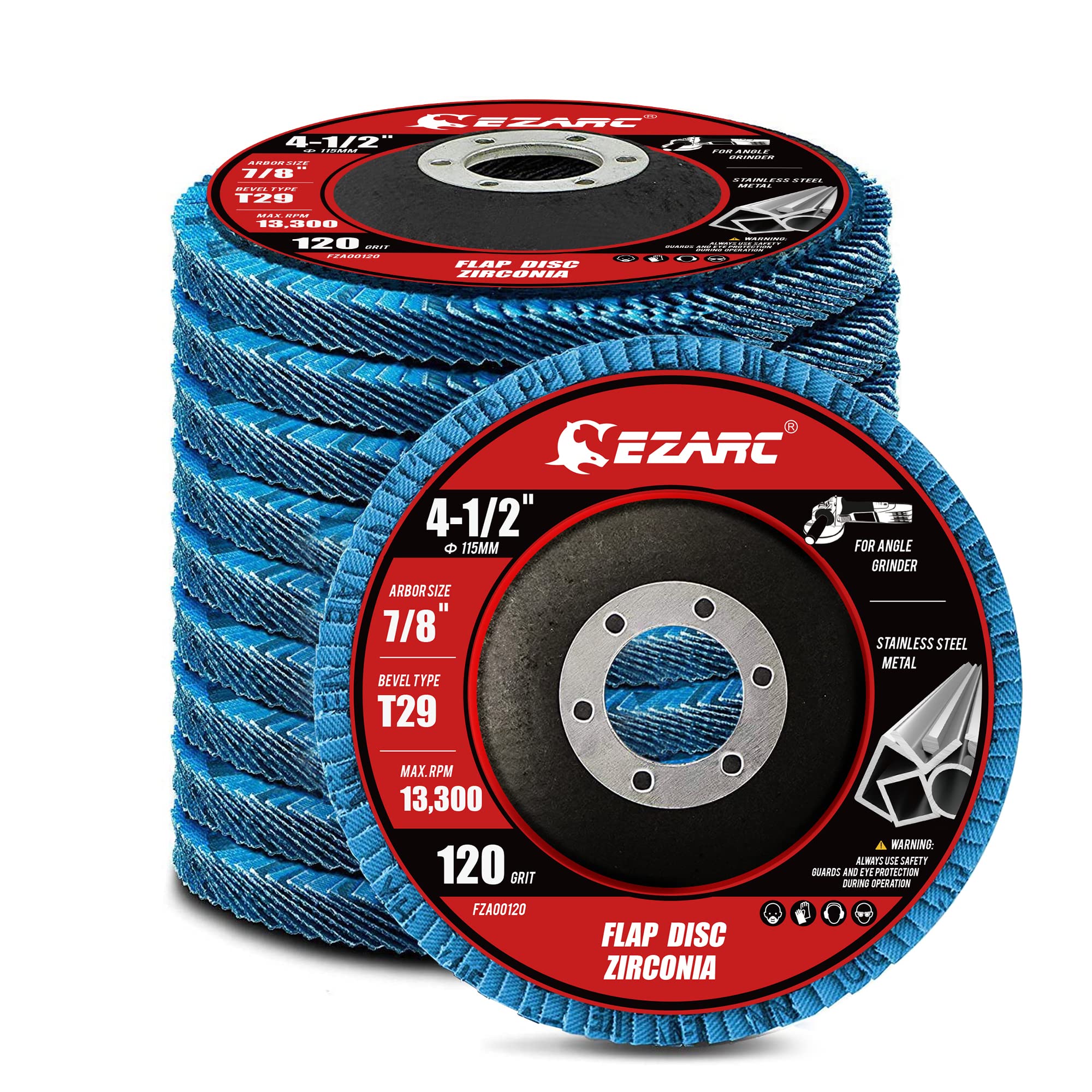 Ezarc Flap Disc 4 12 Inch For Anger Grinder, 10 Pcs 120 Grit Zirconia Grinder Sanding Disc, Type 29 Abrasive Grinding Wheel For