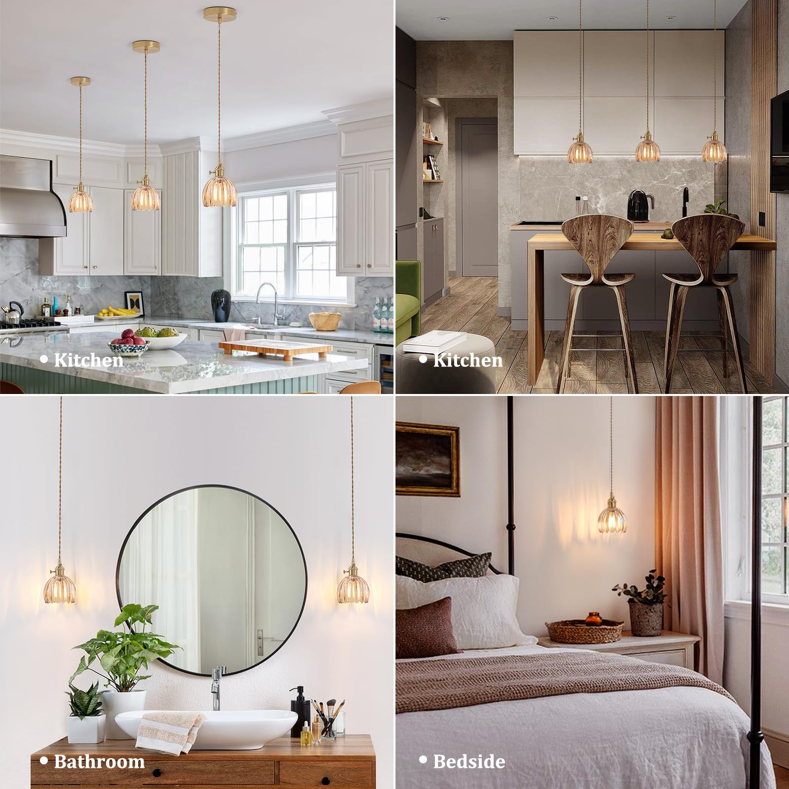 Shenmoyl Mini Pendant Light With Amber Tulip Glass Lmapshade, Brass Vintage Pendant Light Adjustable Hanging Light For Kitchen I