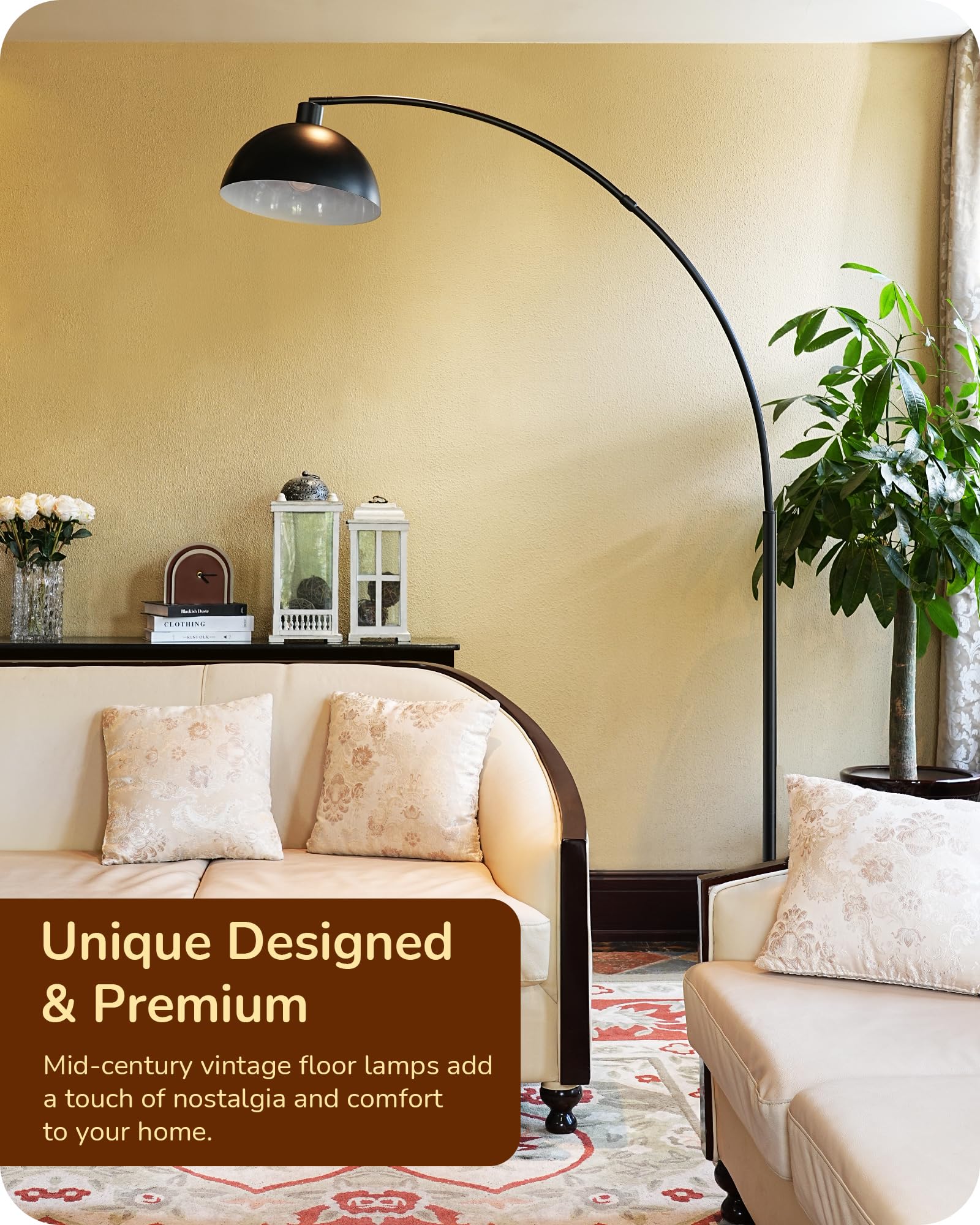 Edishine Modern Arc Floor Lamp, 78.3'' Mid Century Reading Lamps Over Chair With Remote & Foot Switch, Rotatable Lamp Head, Meta
