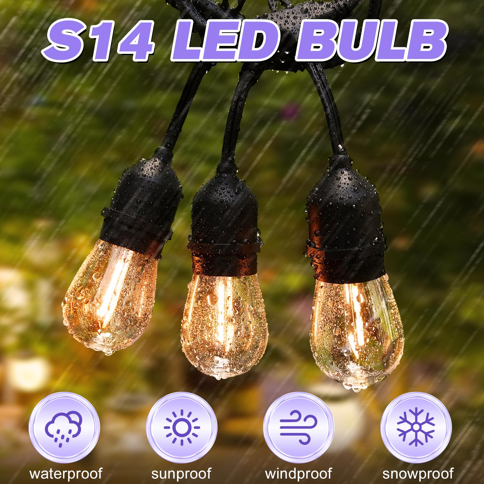 GvvooHome S14 LED Replacement Bulbs, 15 Count Shatterproof, Waterproof, Warm White 2200K, Dimmable, E26, Plastic