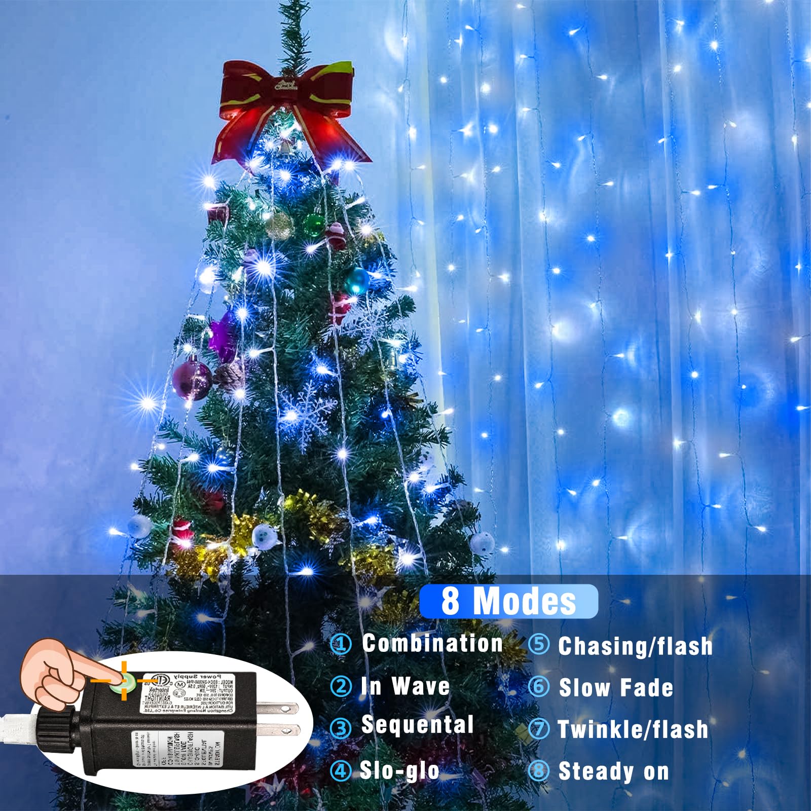 100 Led Christmas Lights Outdoor - 33Ft Christmas String Lights 8 Modes Plug In Waterproof Twinkle Fairy Lights With Timer Memor