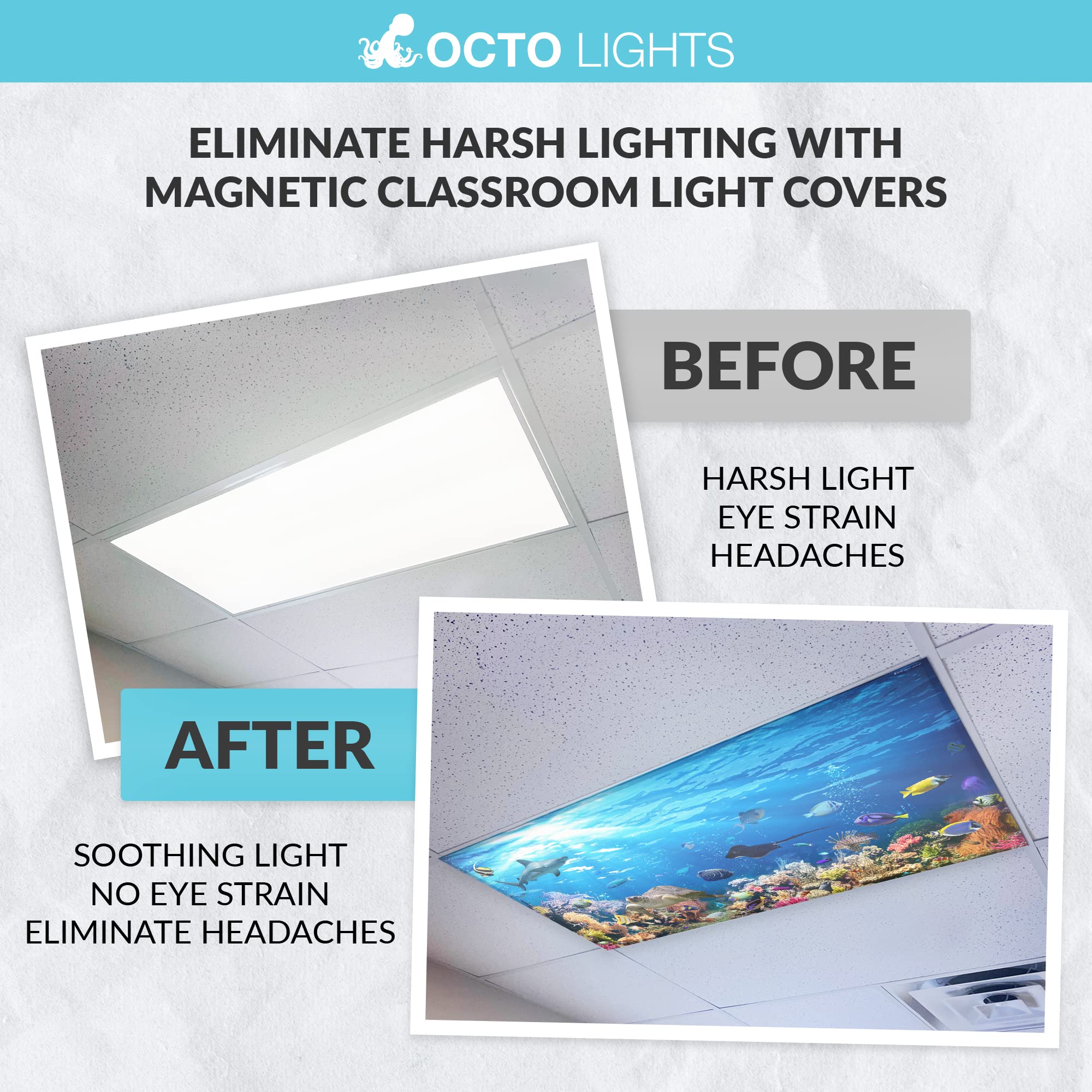 OCTO LIGHTS Magnetic Light Cover for Ceiling Lights, 2x4, Coral Reef, Backlit Film, Model OCE-009-MGT-2x4