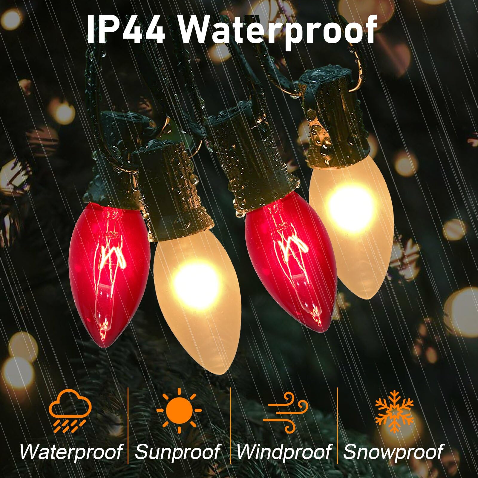 GOOTHY C9 Christmas Lights 25Ft with 26 Red Frosted White Bulbs, Waterproof Vintage Decorations for Outdoor Patio Roofline