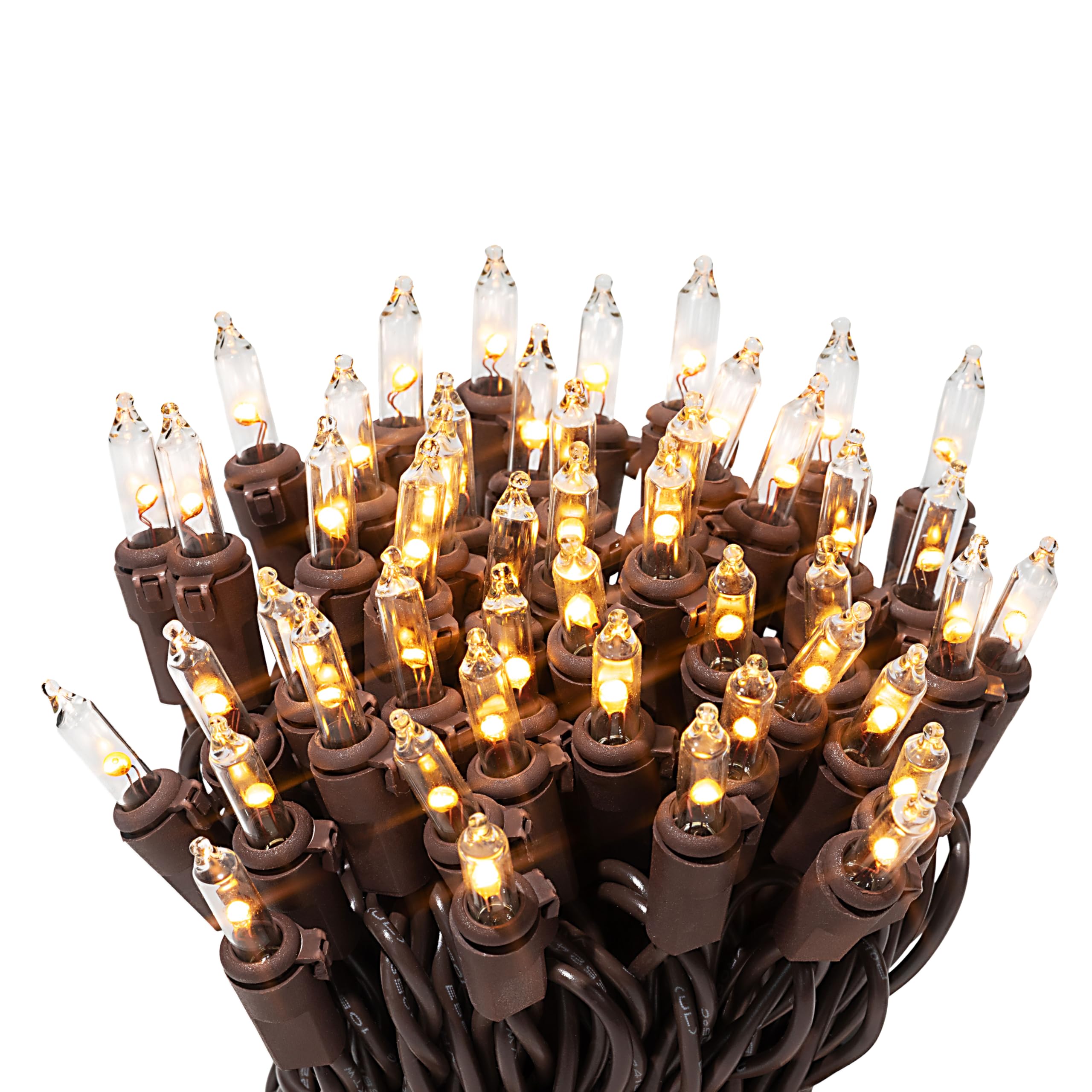 612 Vermont 50 Clear LED Christmas String Lights on Brown Wire Cord, UL Approved, Indoor and Outdoor Use, 12.25 Foot of Lighted 